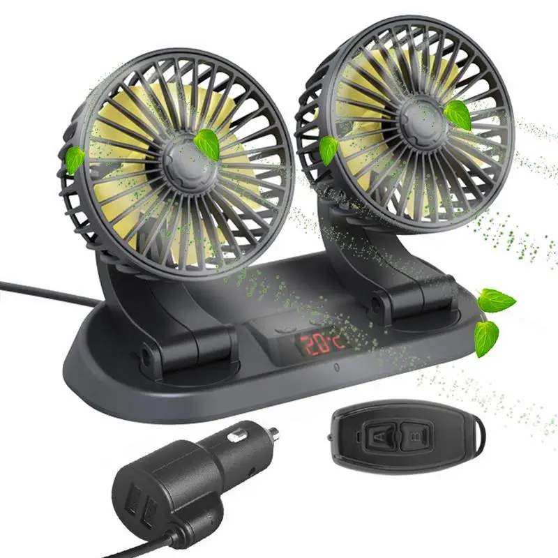 Dual Head Car Cooling Fan 12V/24V 3-Speed with Remote - Image 2