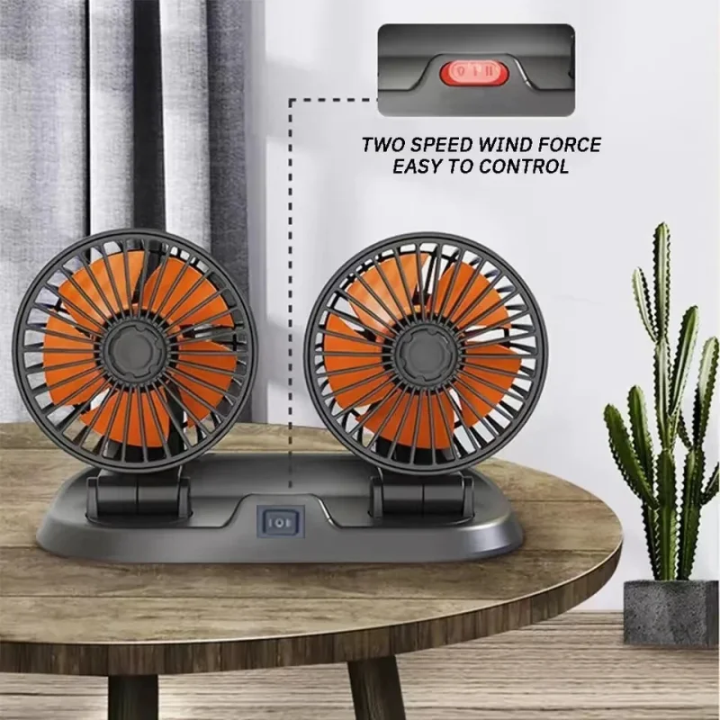 Dual Head Car Cooling Fan 2-Speed USB 5V 12V 24V - Image 4