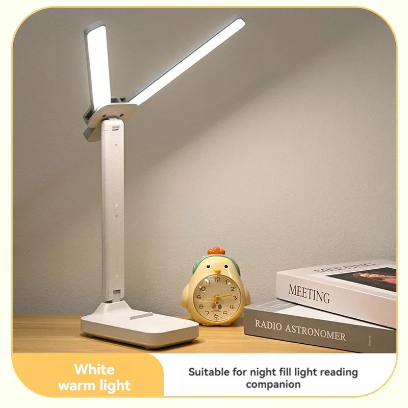 Dual Head LED Desk Lamp USB Rechargeable Foldable Dimmable Reading Light Study - Image 4
