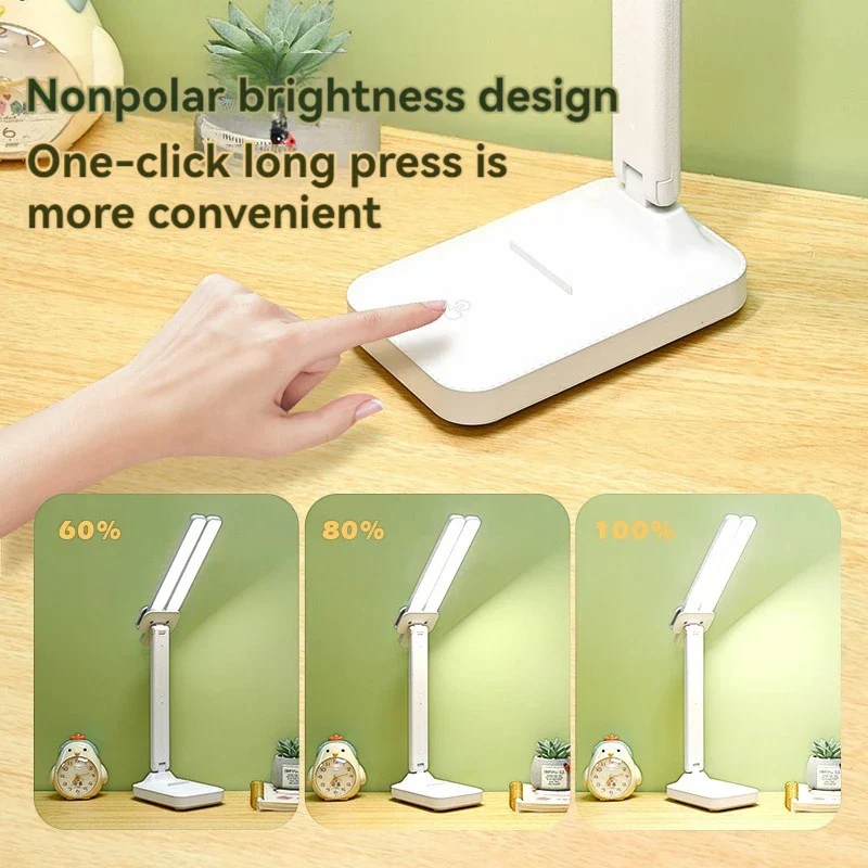 Dual Head LED Desk Lamp USB Rechargeable Foldable Dimmable Reading Light Study - Image 7