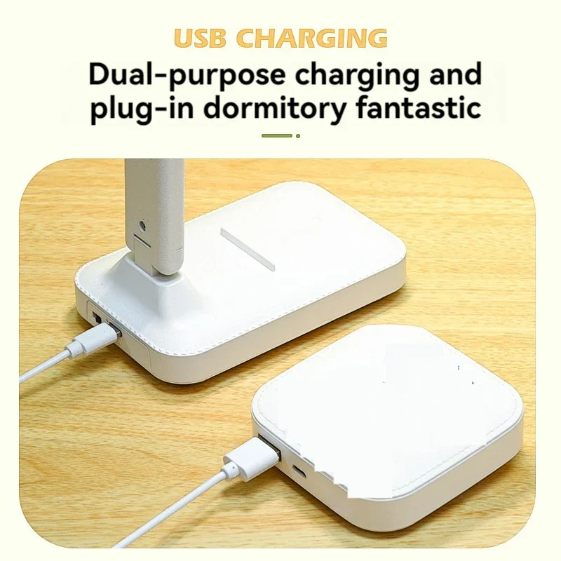 Dual Head LED Desk Lamp USB Rechargeable Foldable Dimmable Reading Light Study - Image 8
