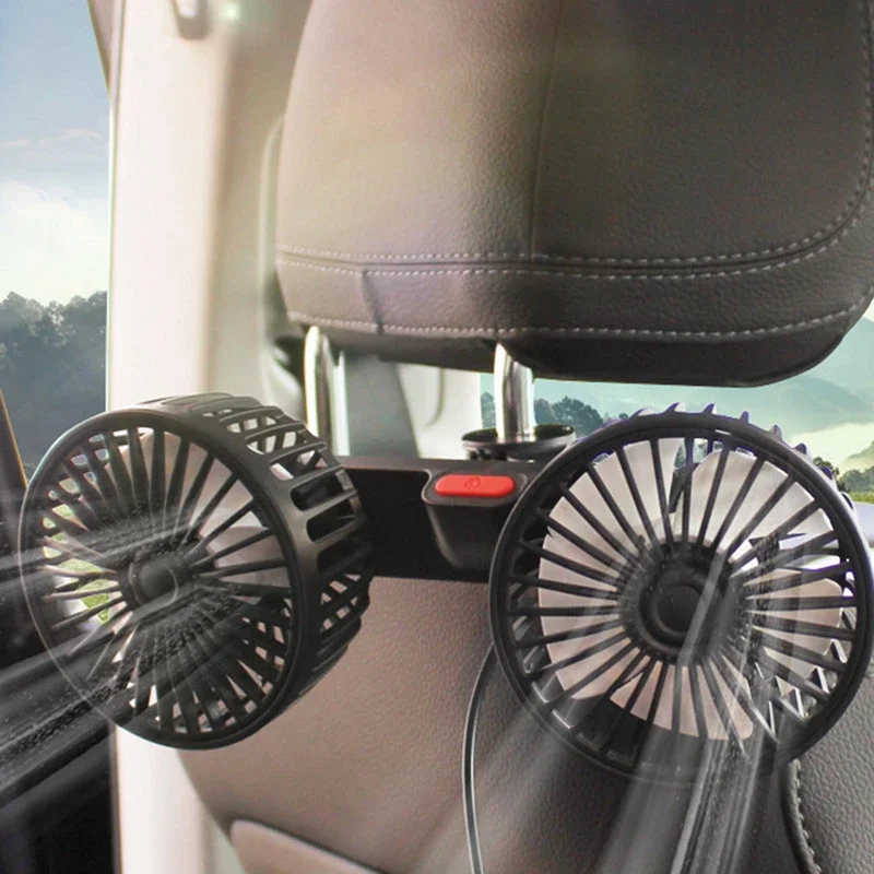 Dual Head USB Car Fan 3-Speed 360° Adjustable Portable - Image 2