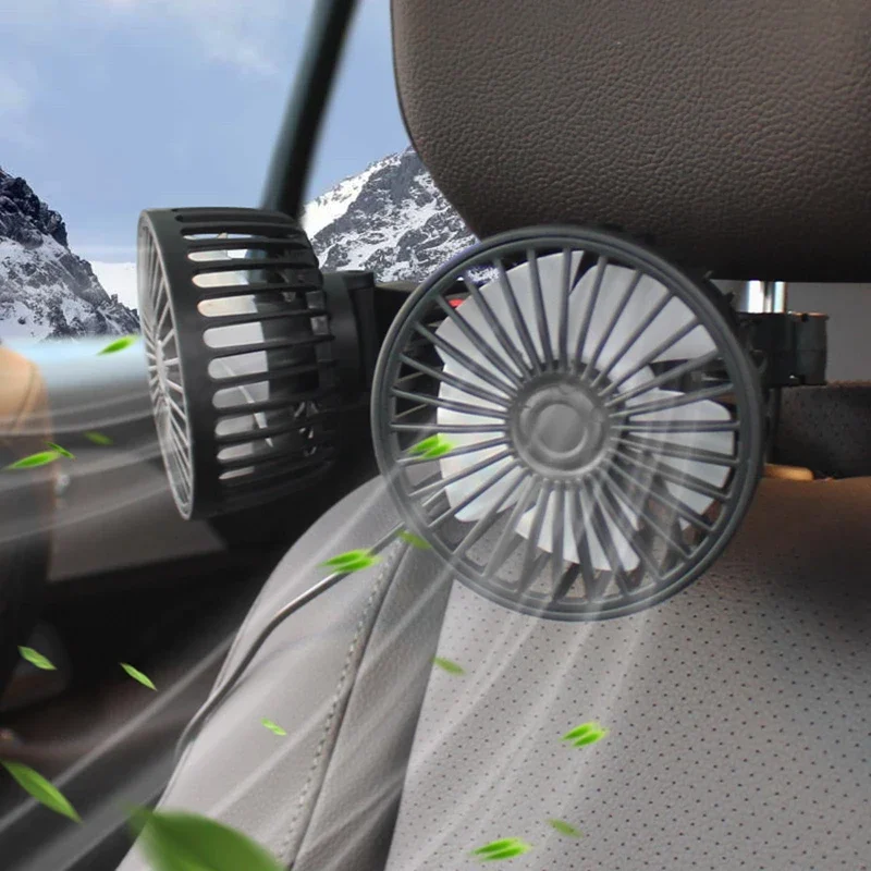 Dual Head USB Car Fan 3-Speed 360° Adjustable Portable - Image 3