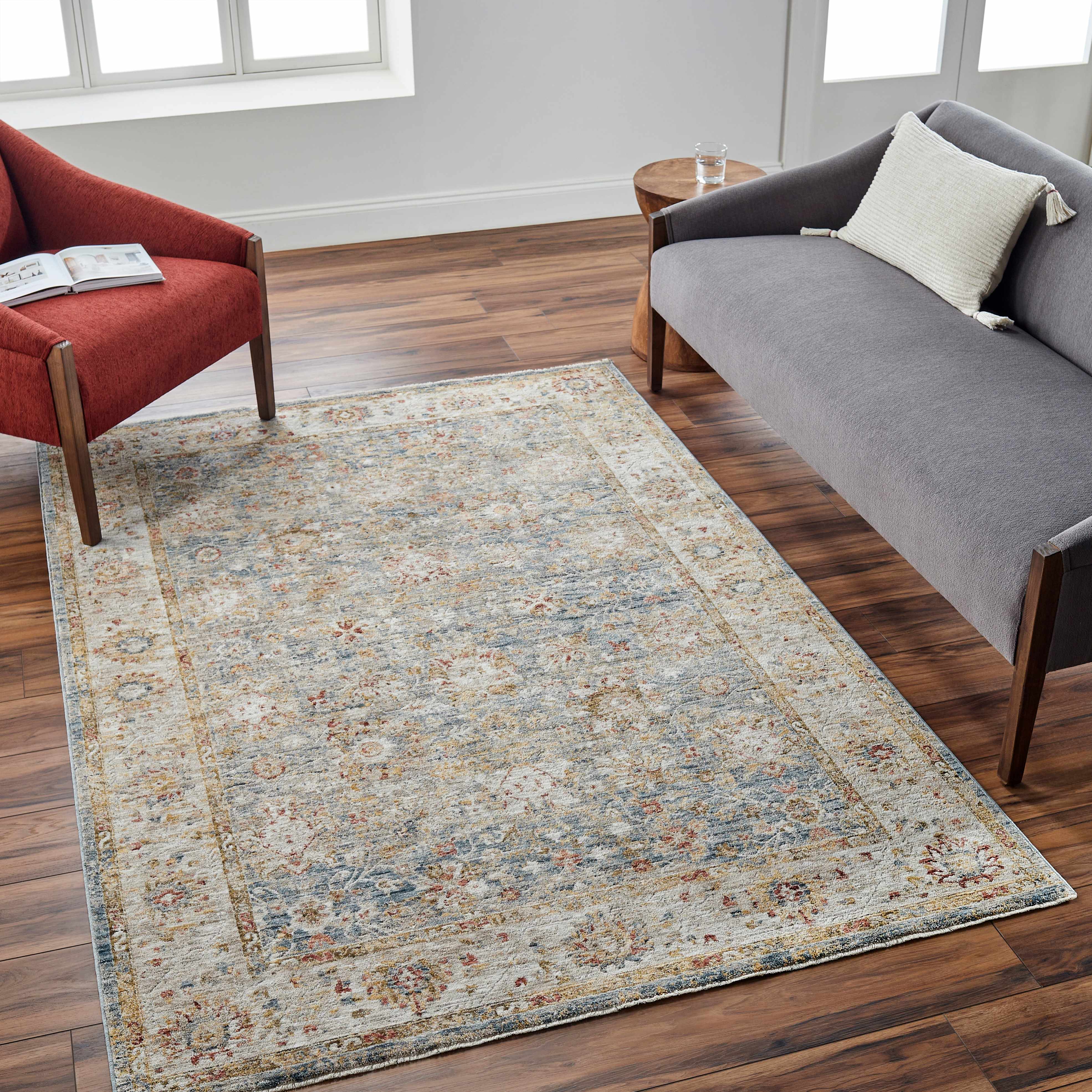 Duong Beige & Blue Textured Rug with Fringes - Image 2