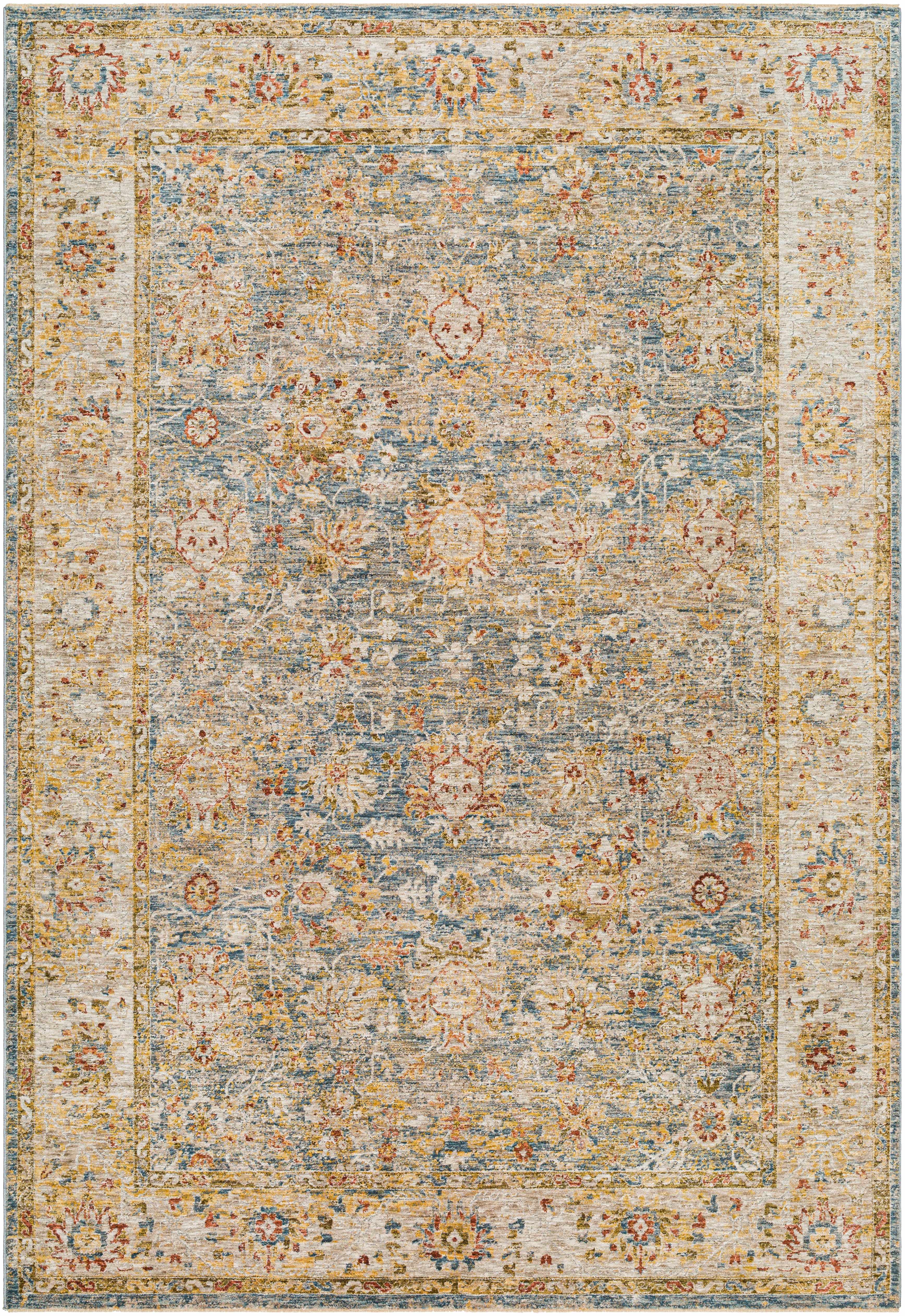 Duong Beige & Blue Textured Rug with Fringes - Image 3