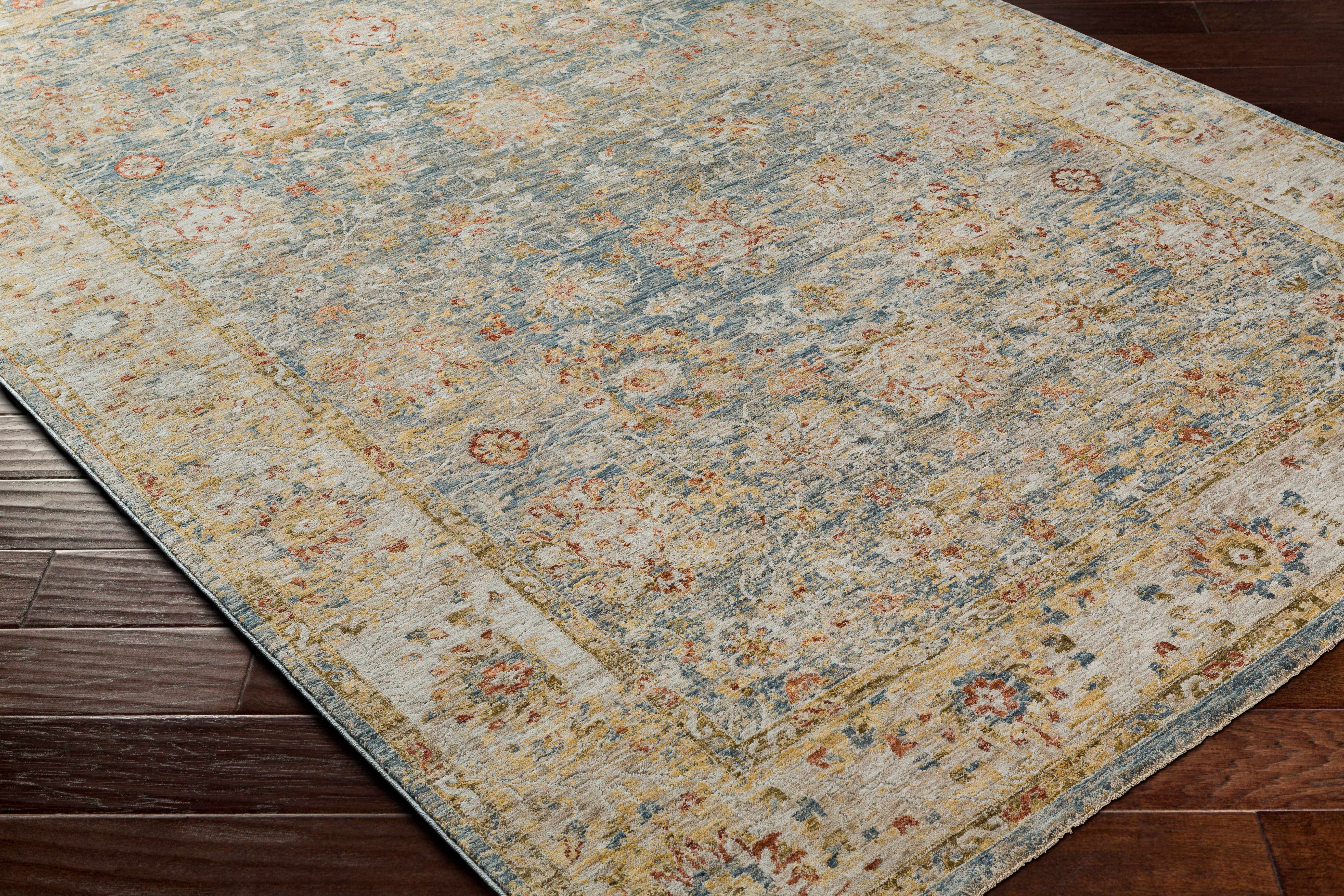 Duong Beige & Blue Textured Rug with Fringes - Image 4