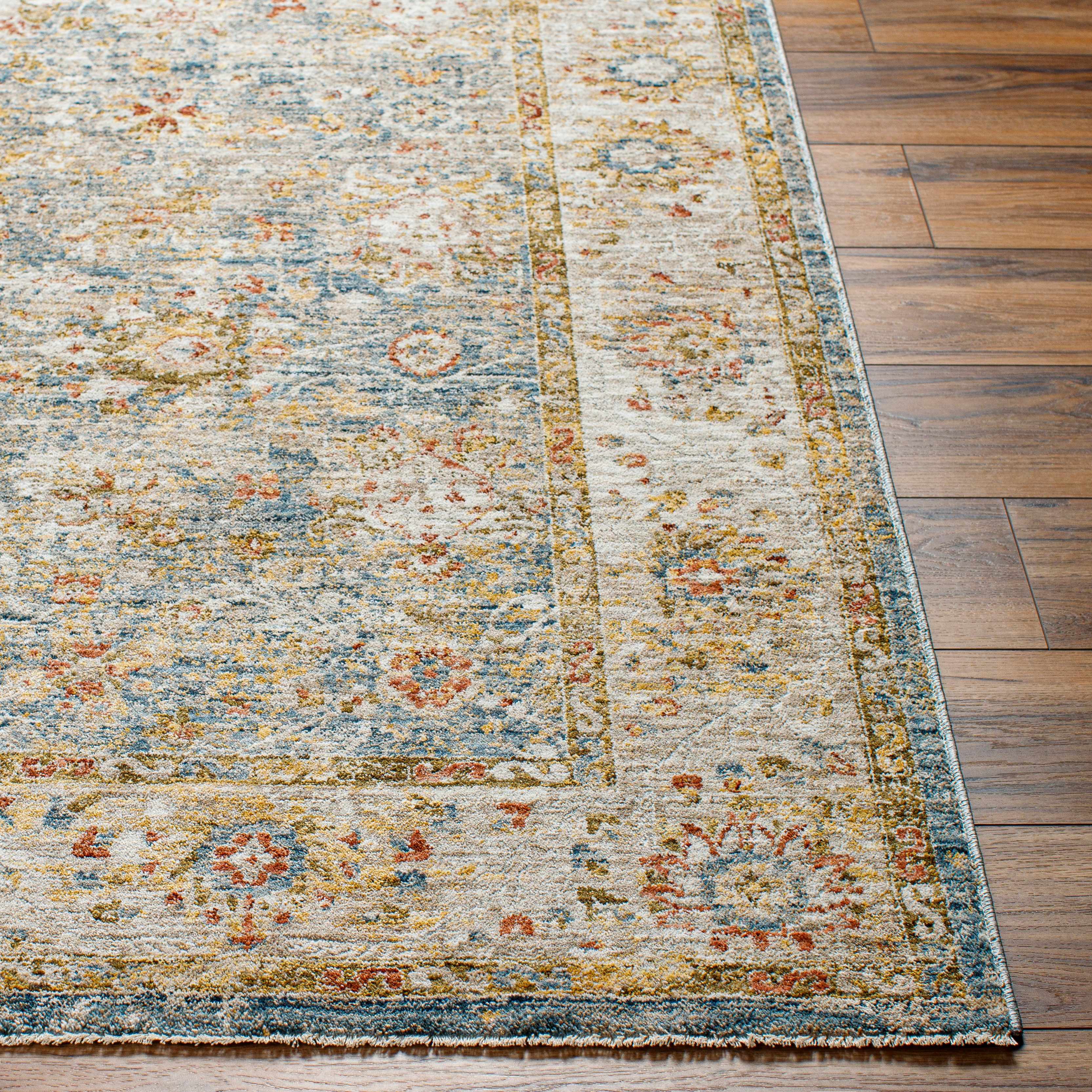 Duong Beige & Blue Textured Rug with Fringes - Image 5
