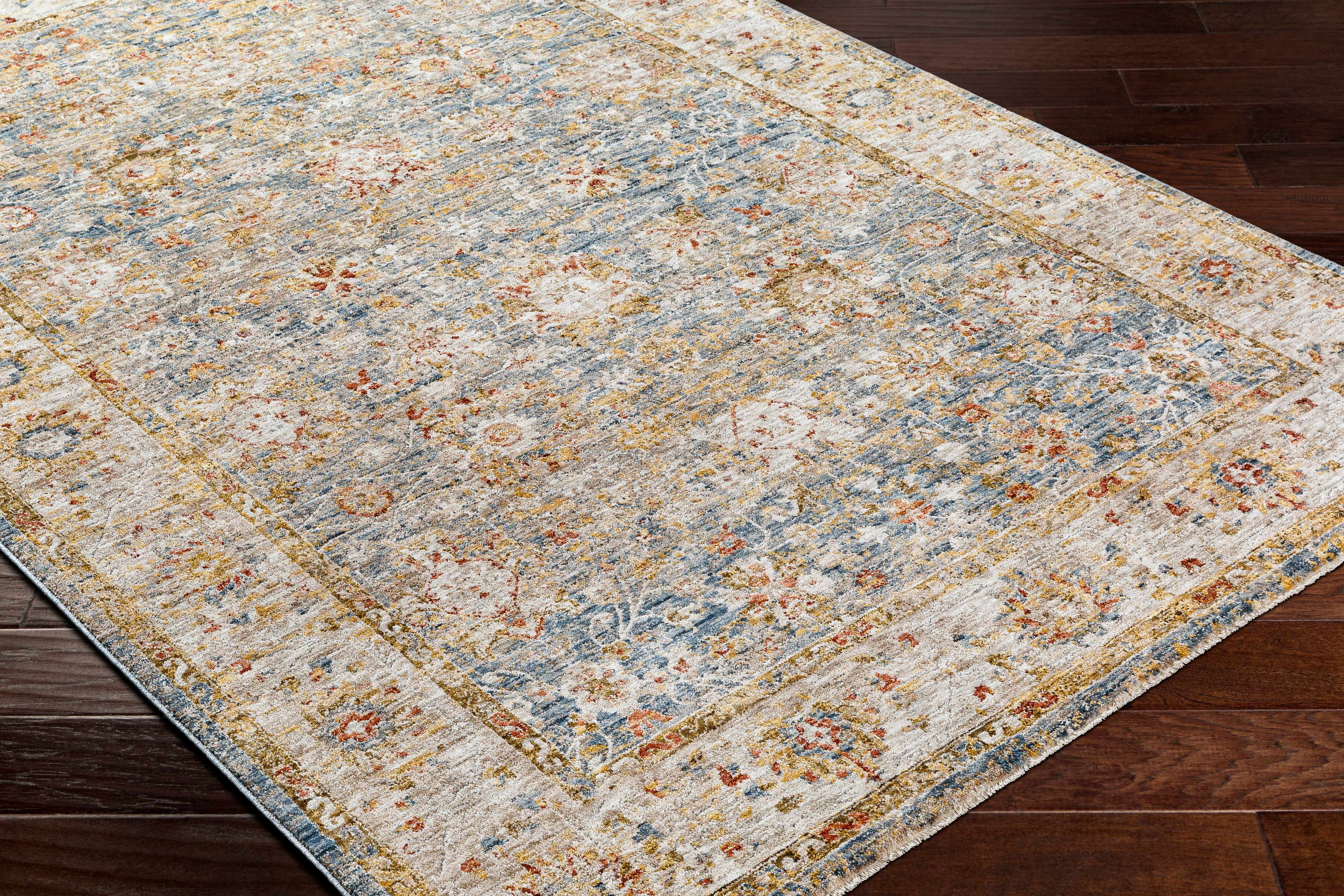 Duong Beige & Blue Textured Rug with Fringes - Image 6