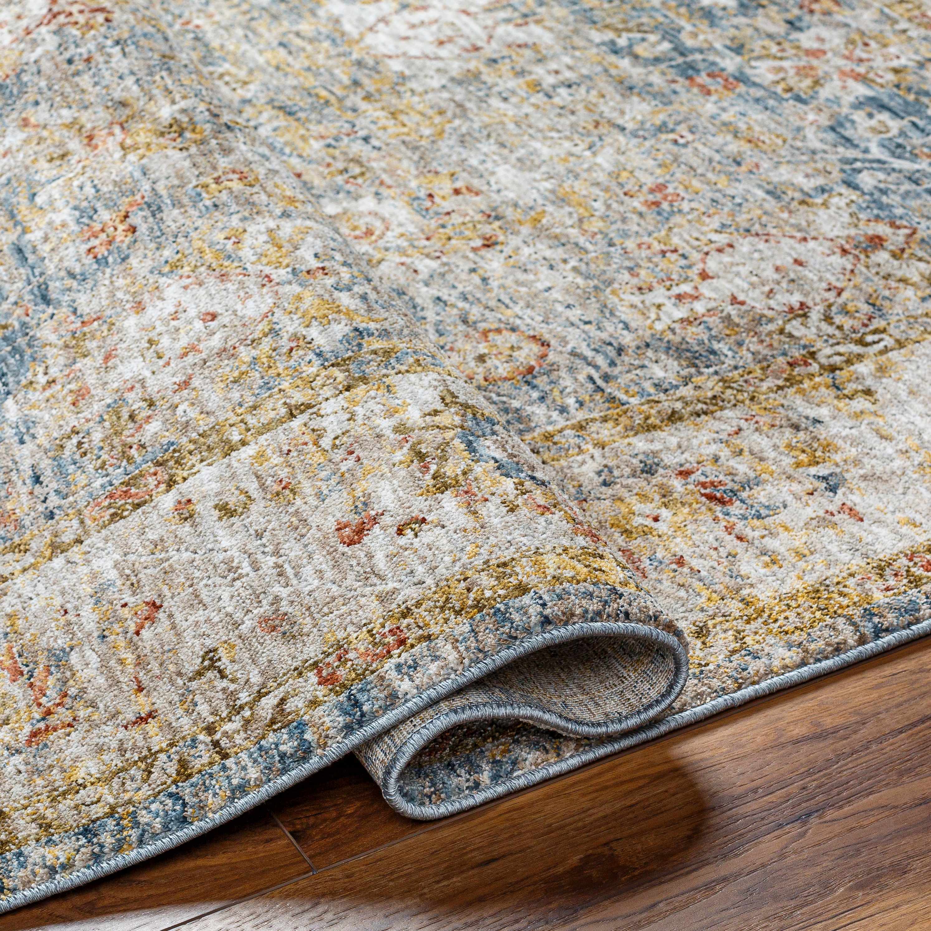 Duong Beige & Blue Textured Rug with Fringes - Image 7