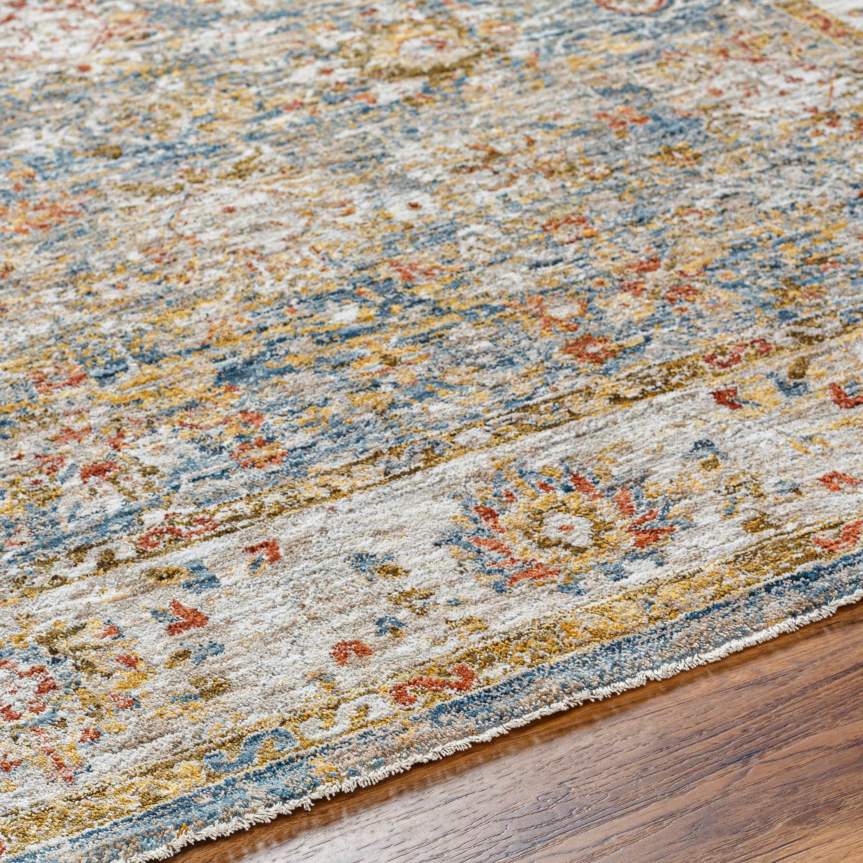 Duong Beige & Blue Textured Rug with Fringes - Image 8