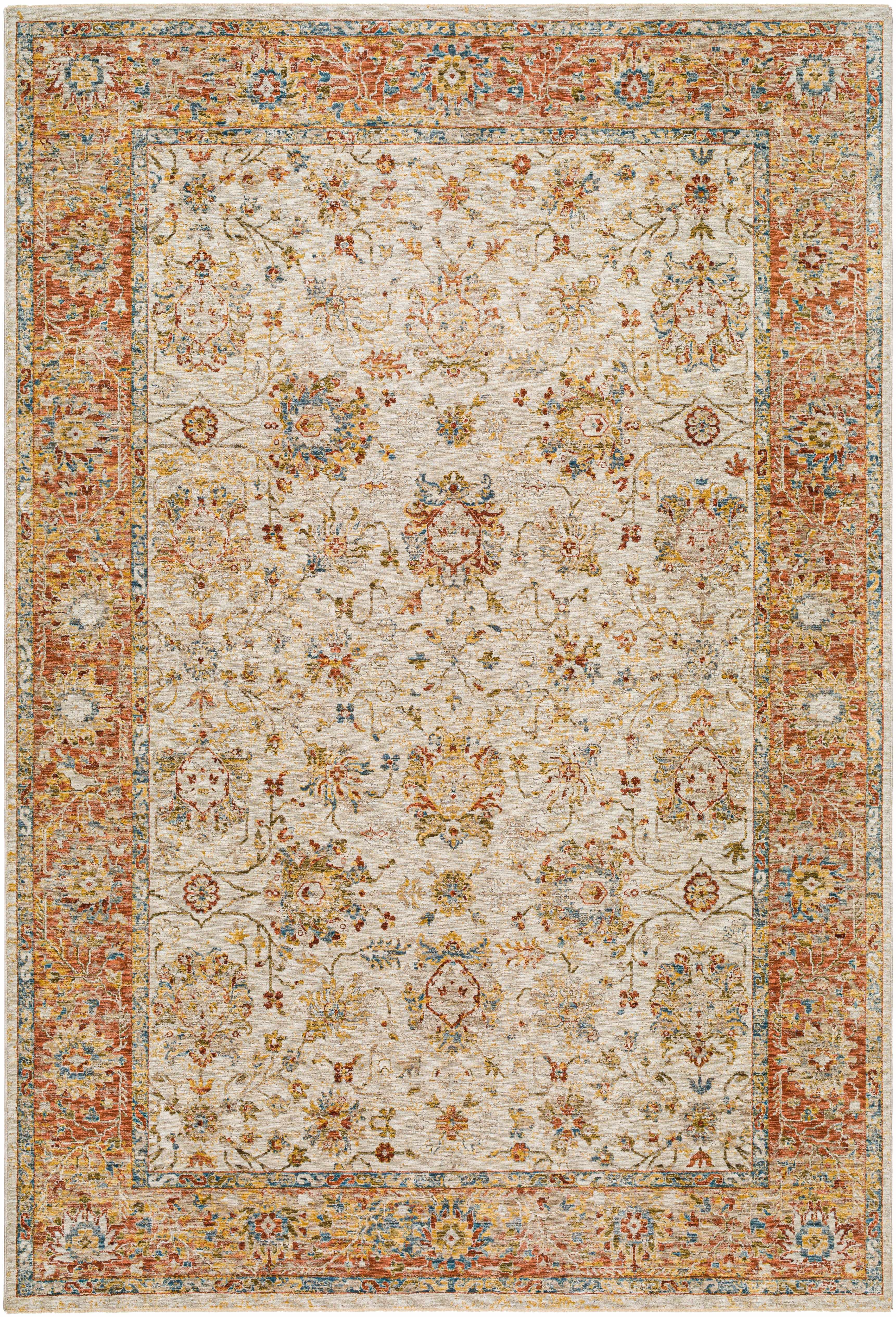 Duong Beige & Rust Textured Rug with Fringes - Image 2