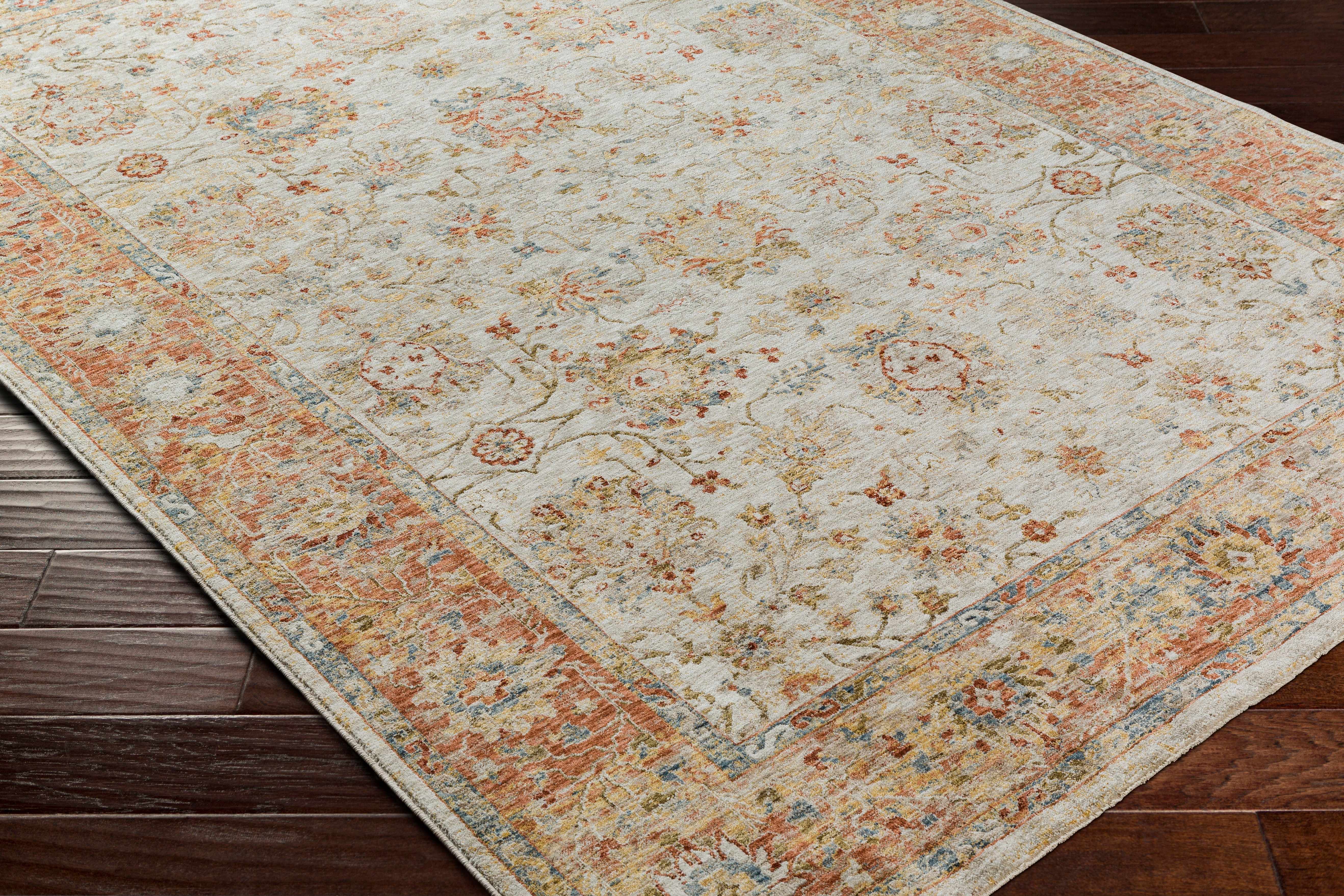 Duong Beige & Rust Textured Rug with Fringes - Image 3