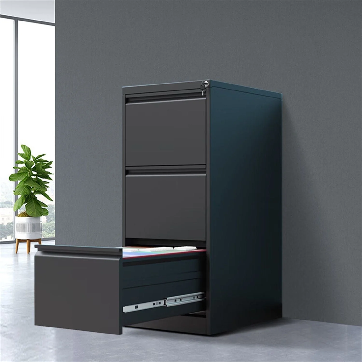 Durable Metal 3 Drawer File Cabinet With Lock For Office Storage - Image 12