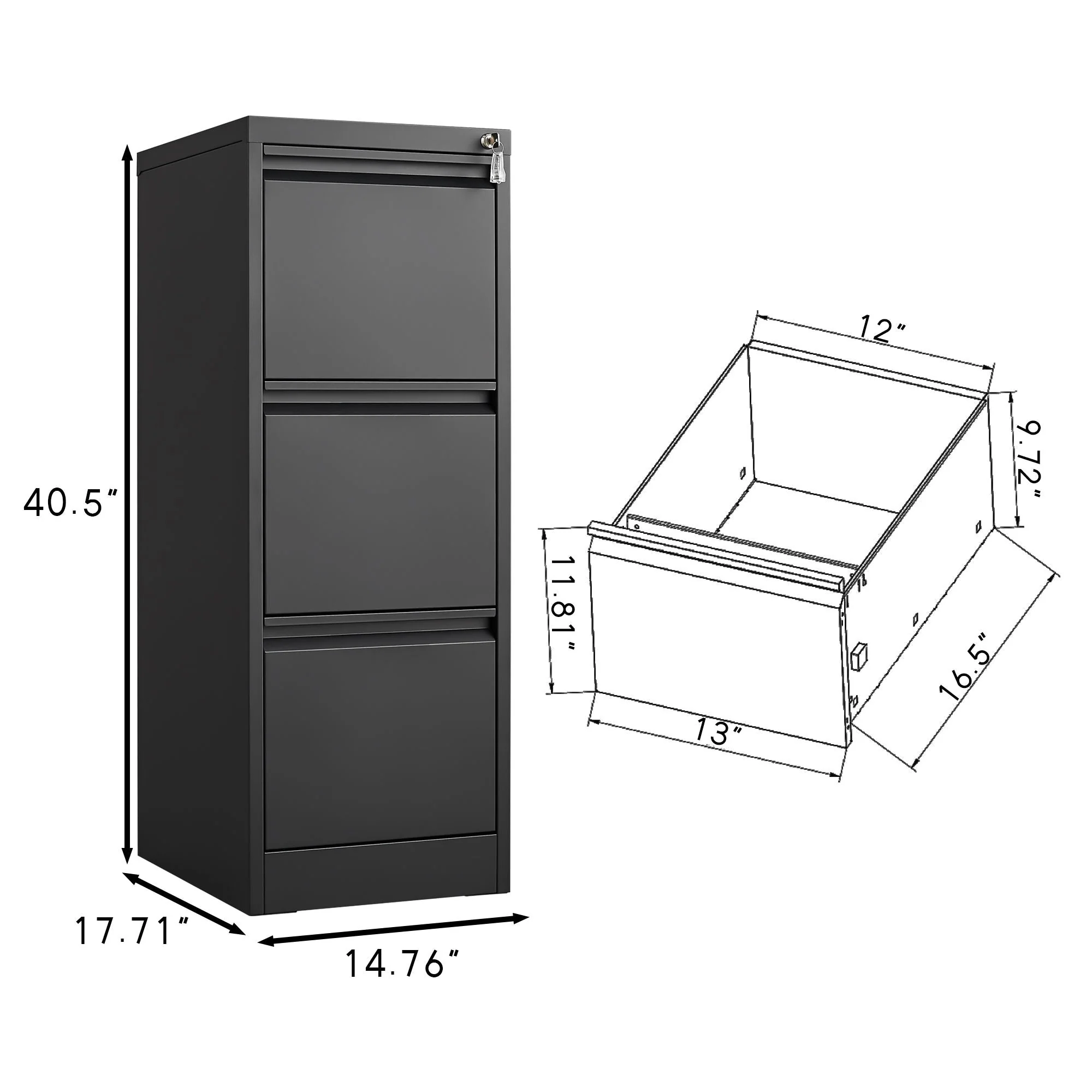 Durable Metal 3 Drawer File Cabinet With Lock For Office Storage - Image 13