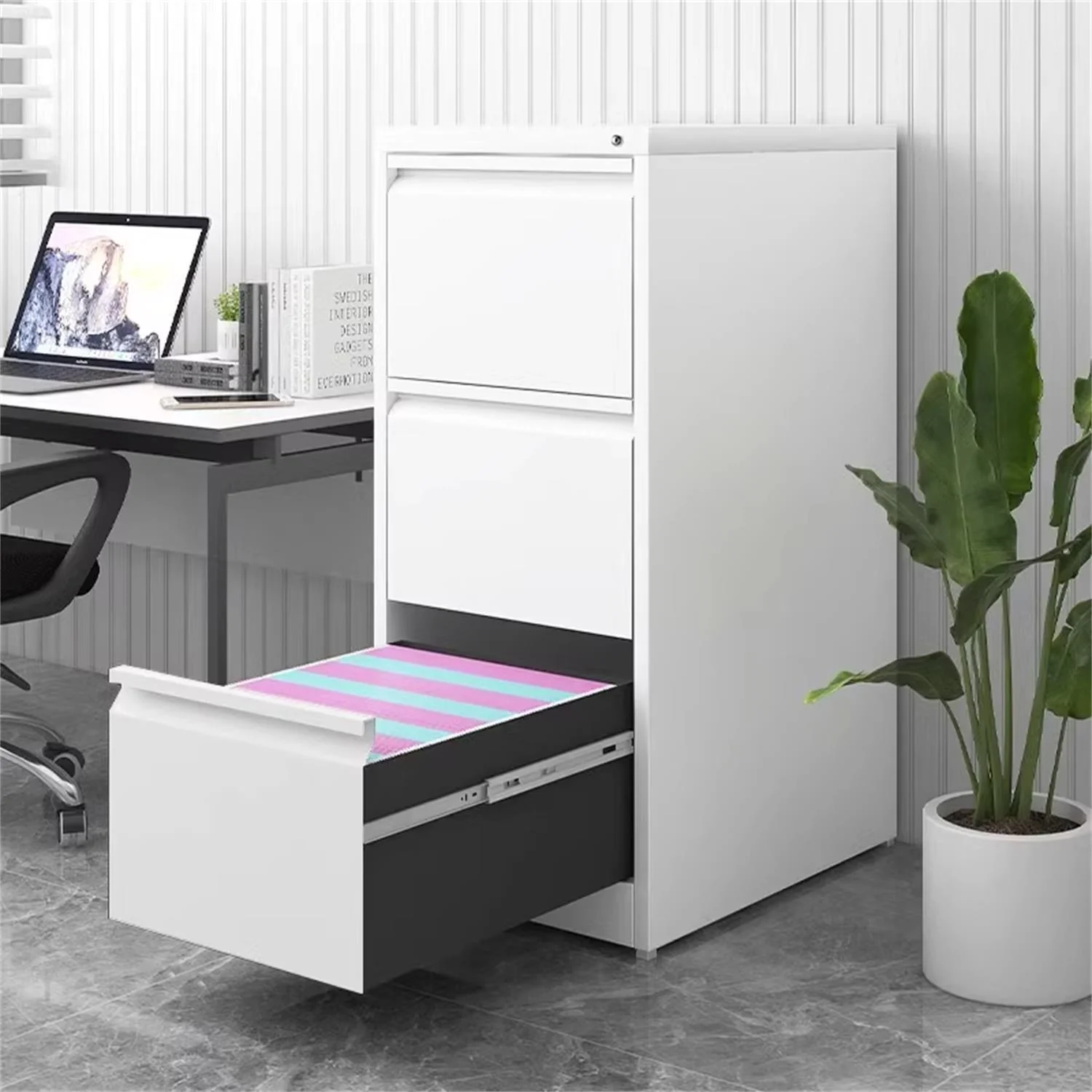 Durable Metal 3 Drawer File Cabinet With Lock For Office Storage - Image 16