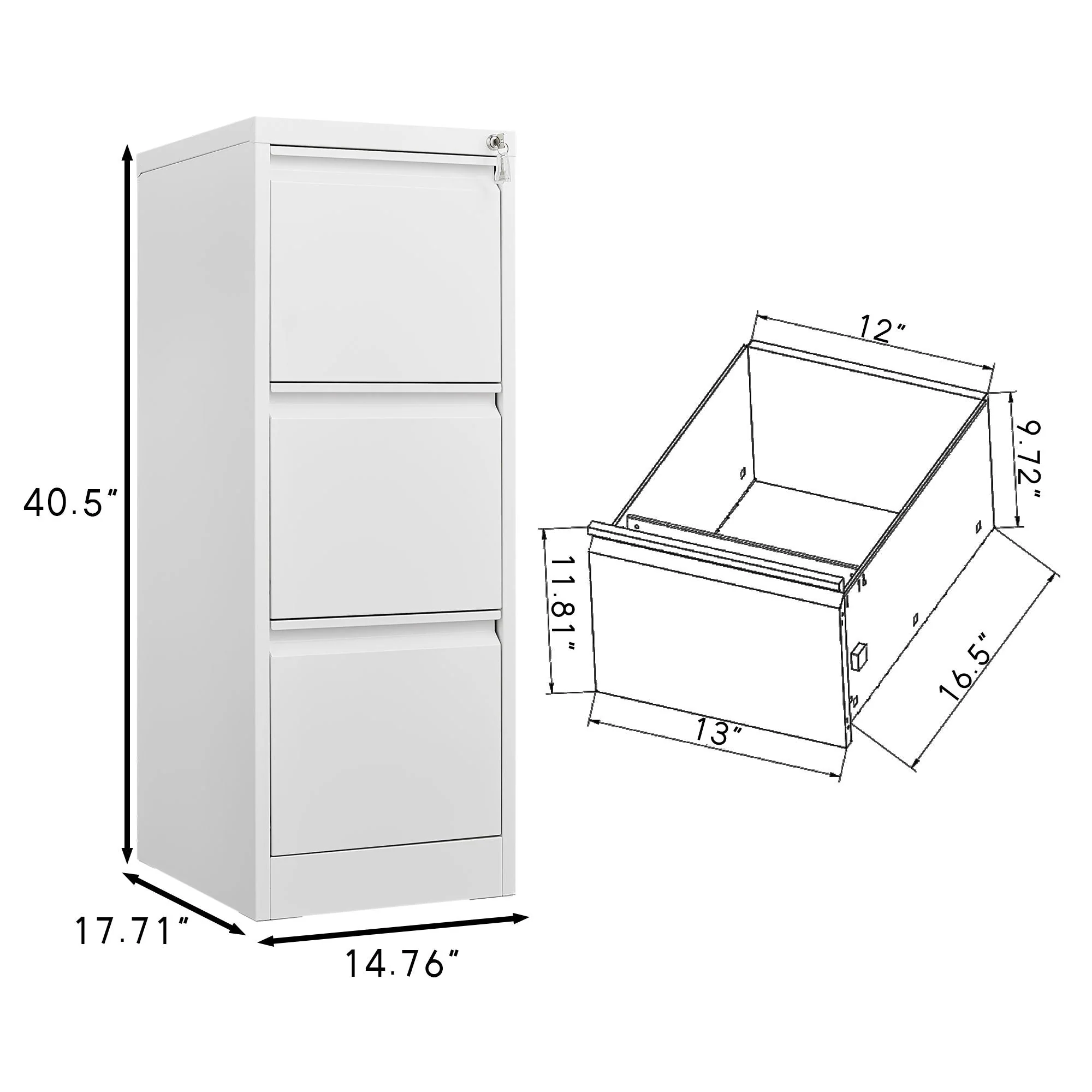 Durable Metal 3 Drawer File Cabinet With Lock For Office Storage - Image 5