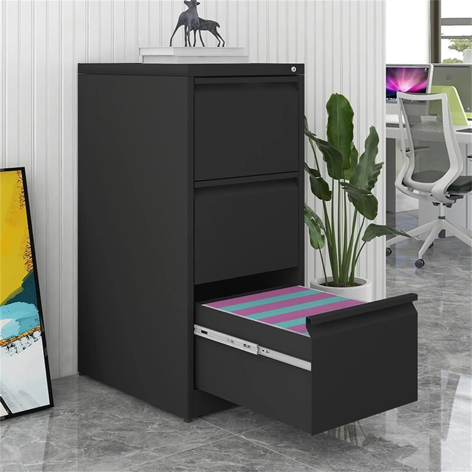 Durable Metal 3 Drawer File Cabinet With Lock For Office Storage - Image 6