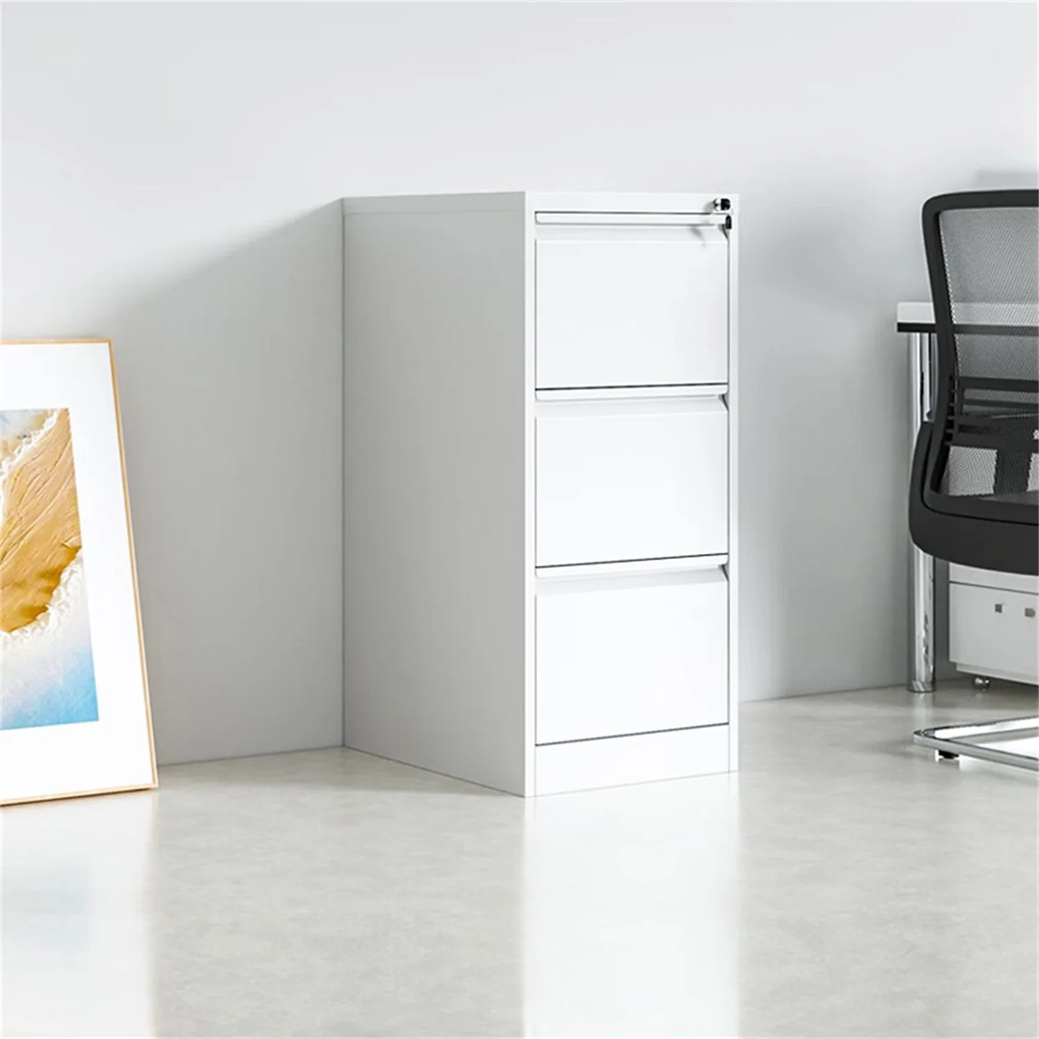 Durable Metal 3 Drawer File Cabinet With Lock For Office Storage - Image 7