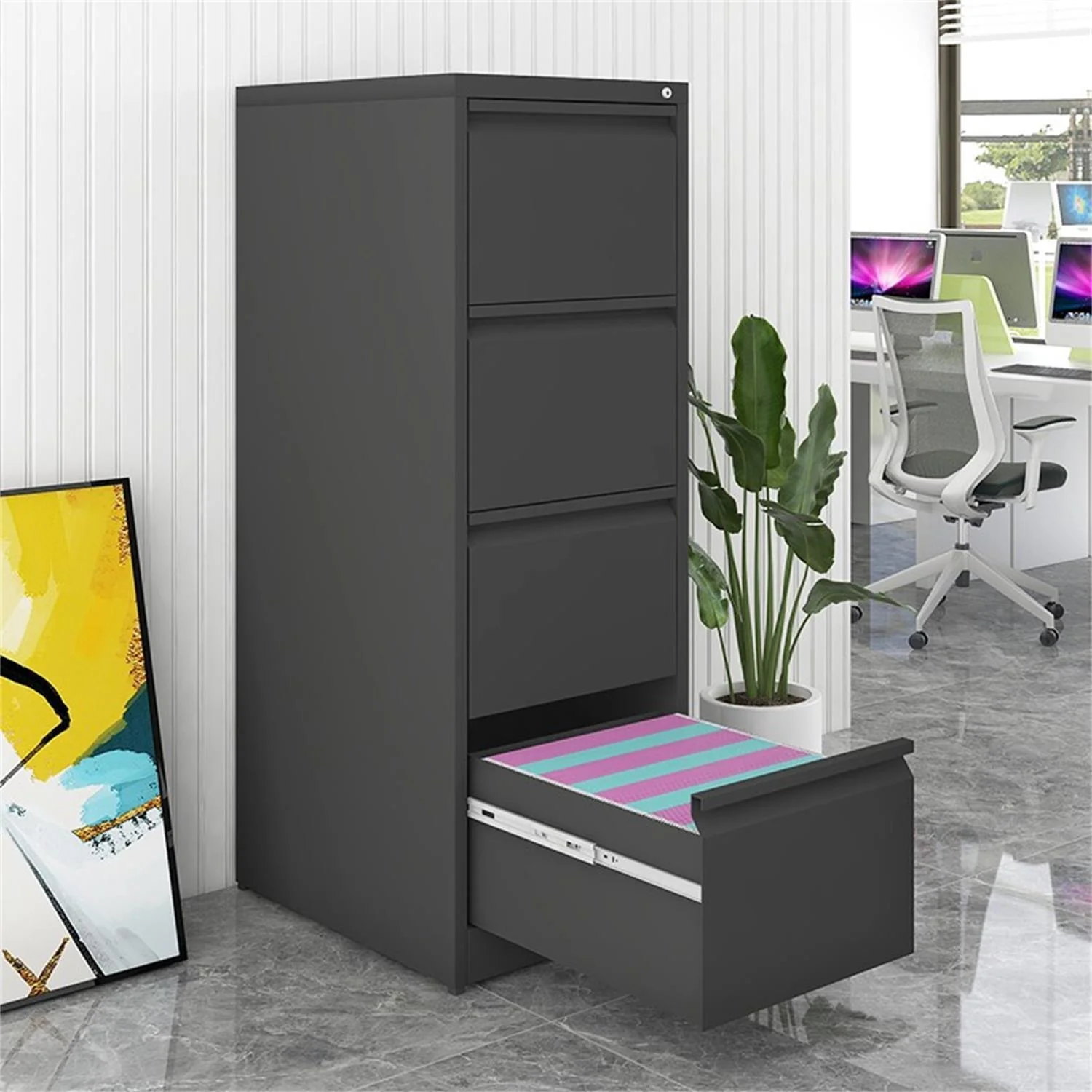 Durable Metal 3 Drawer File Cabinet With Lock For Office Storage - Image 8