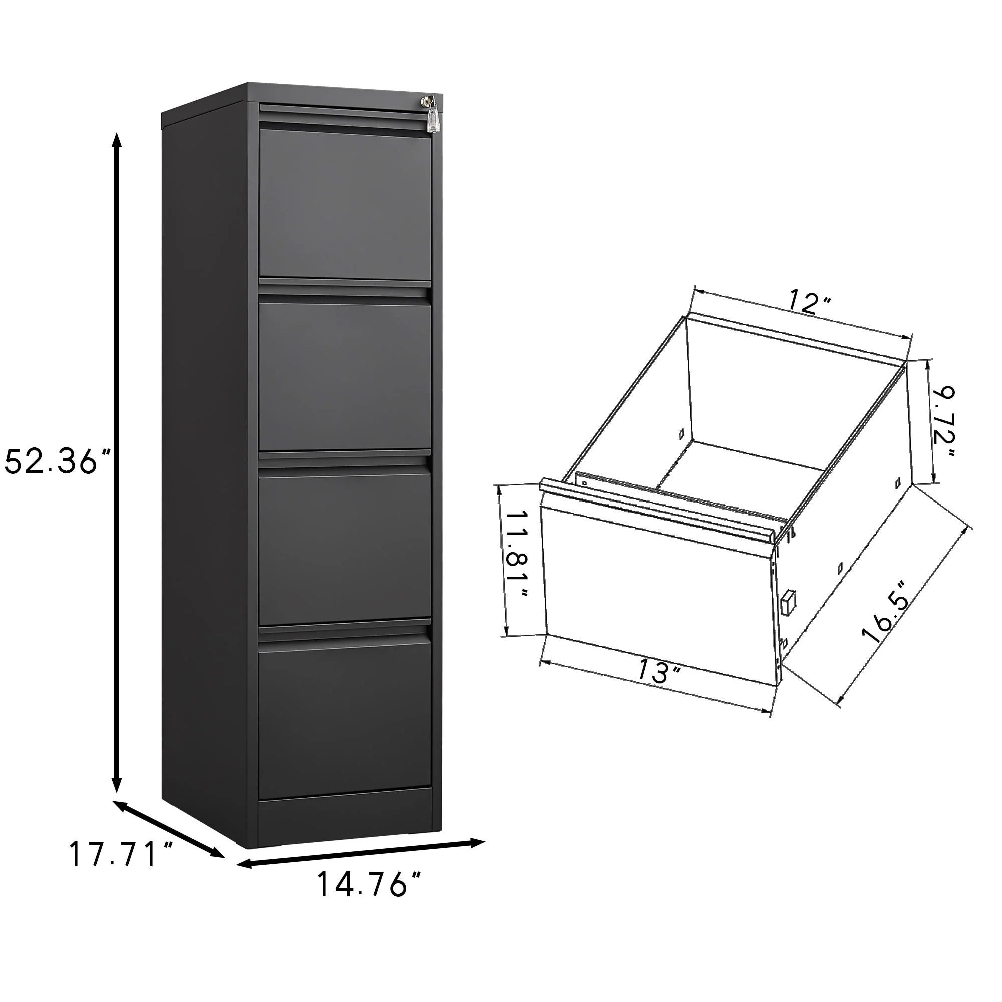 Durable Metal 3 Drawer File Cabinet With Lock For Office Storage - Image 9