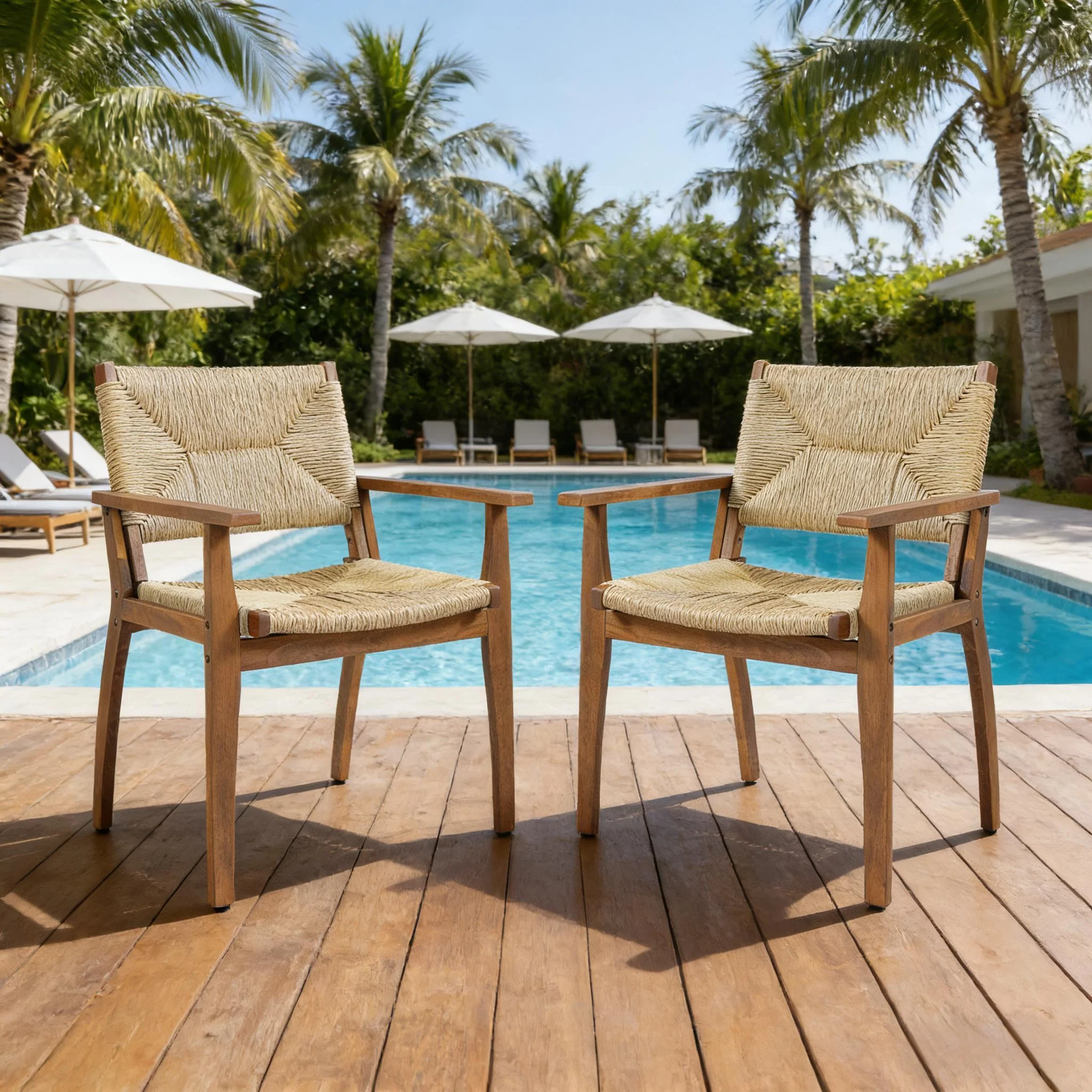 Durable Outdoor Dining Chair with Acacia Wood Frame and Wicker Seat - Image 2
