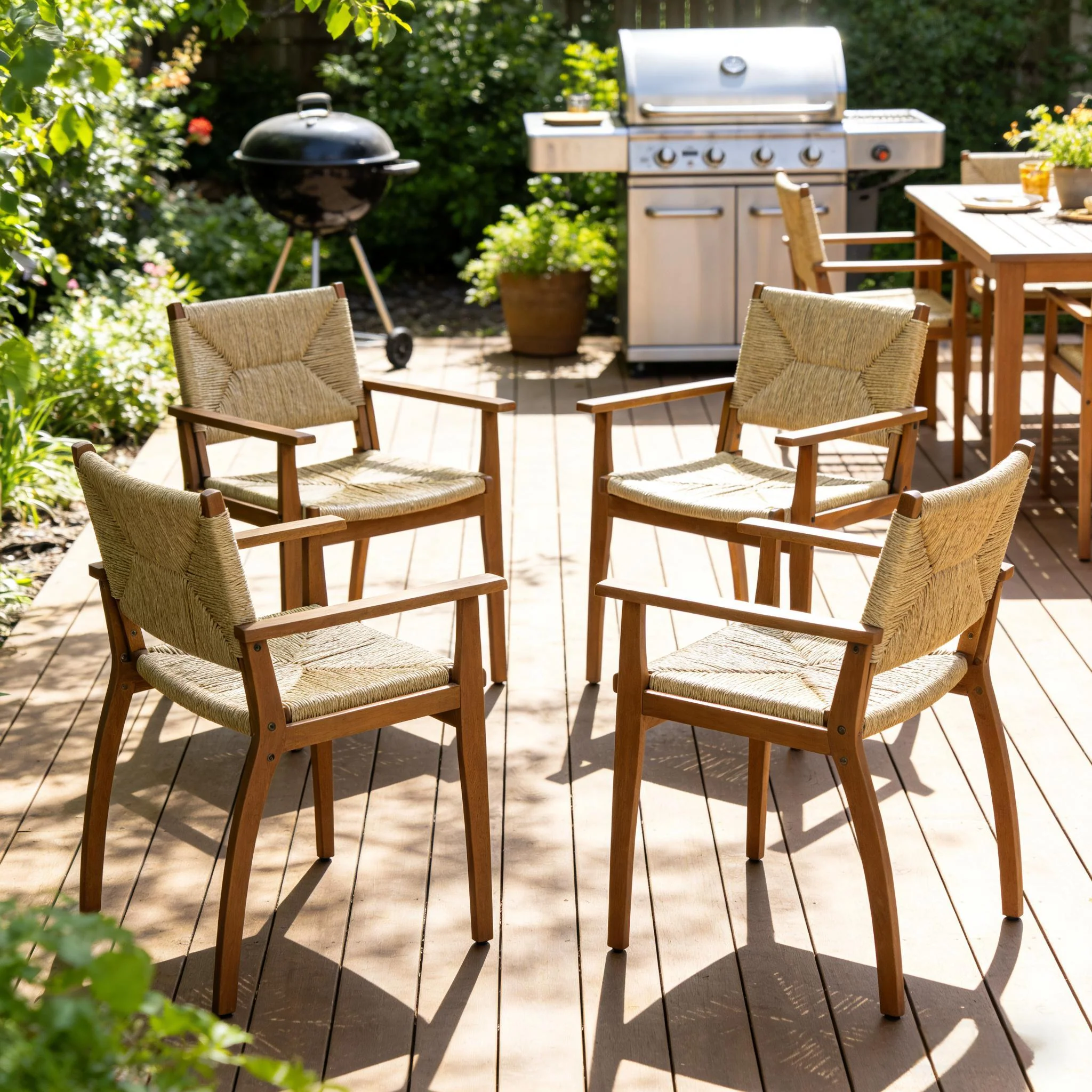 Durable Outdoor Dining Chair with Acacia Wood Frame and Wicker Seat - Image 5