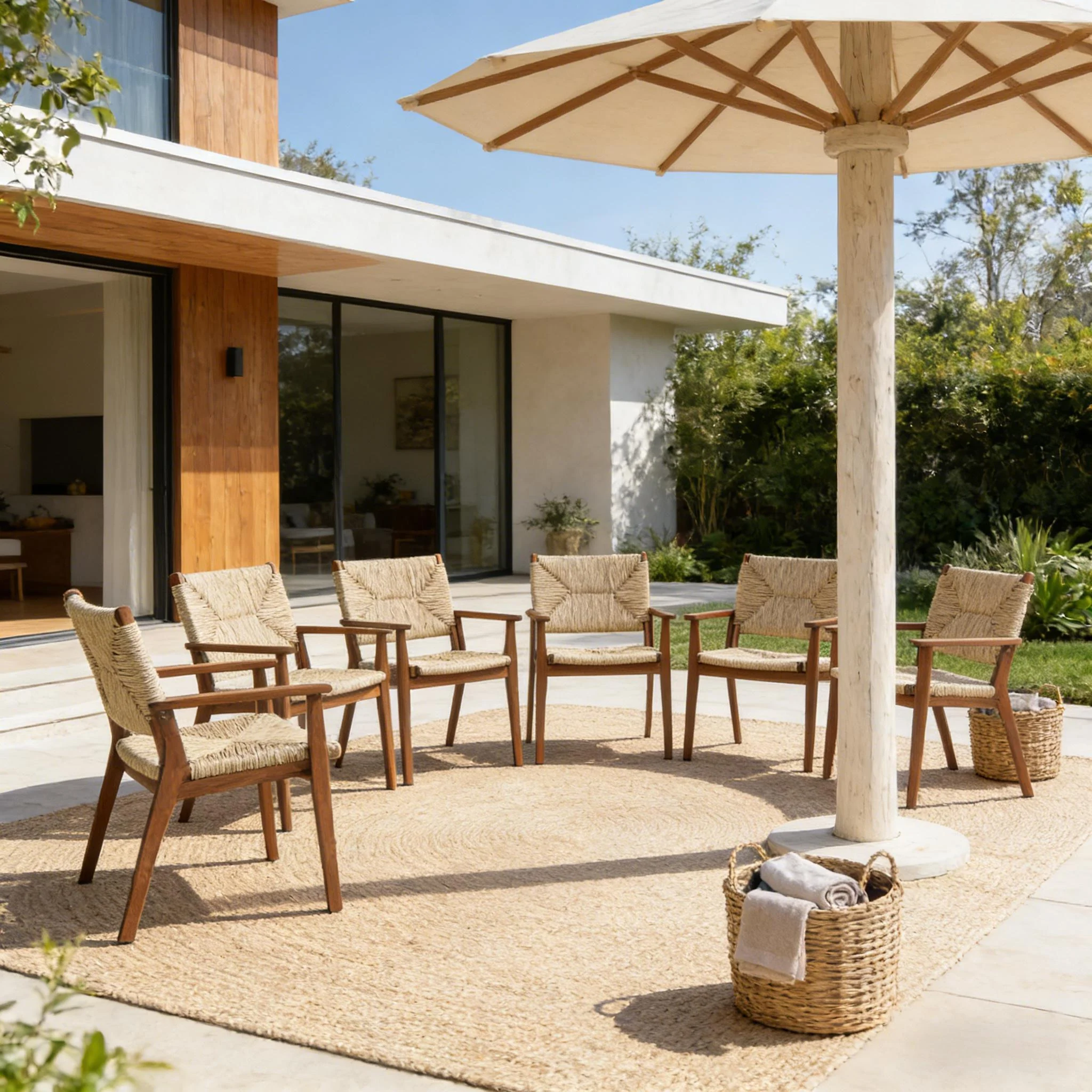 Durable Outdoor Dining Chair with Acacia Wood Frame and Wicker Seat - Image 6