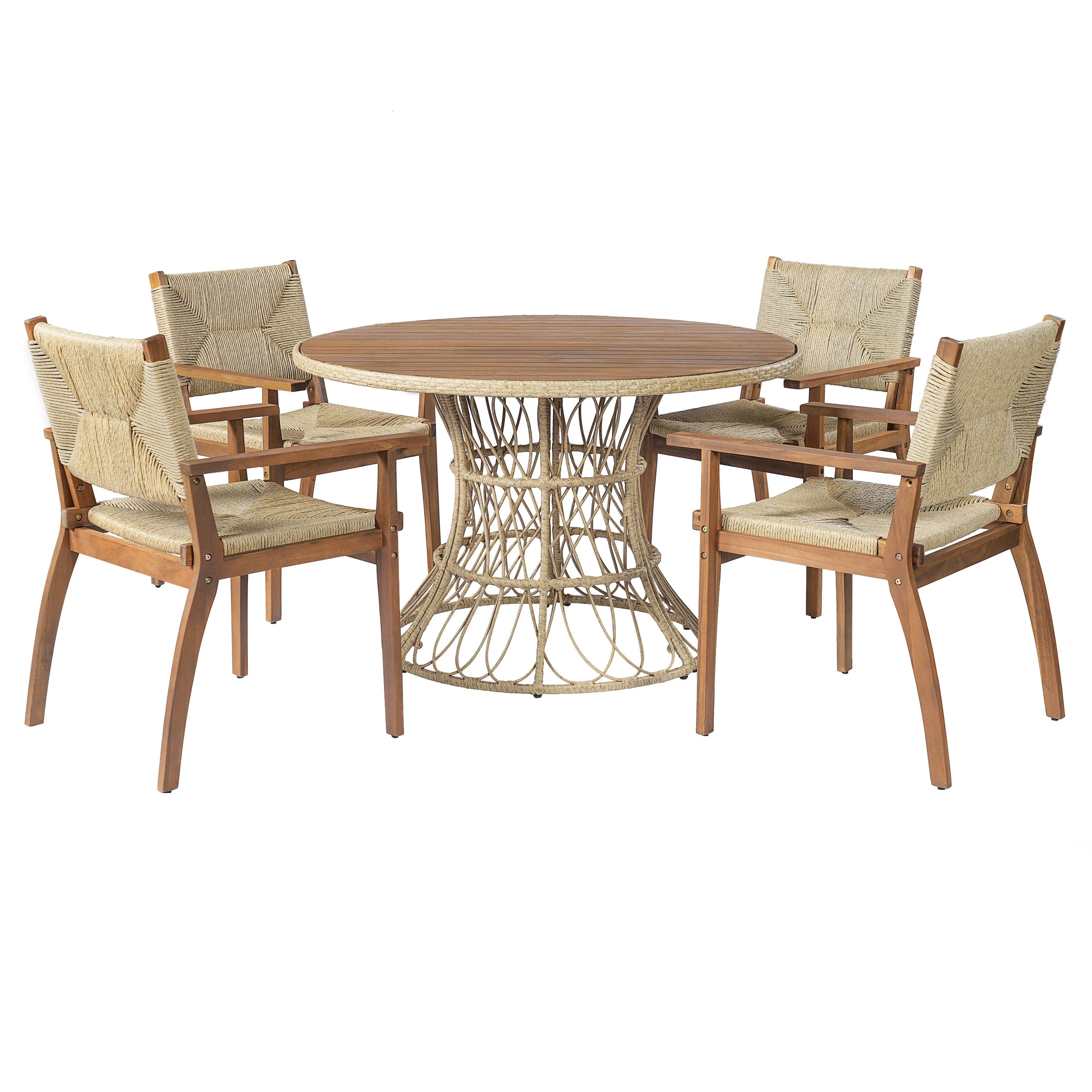 Durable Outdoor Dining Chair with Acacia Wood Frame and Wicker Seat - Image 9