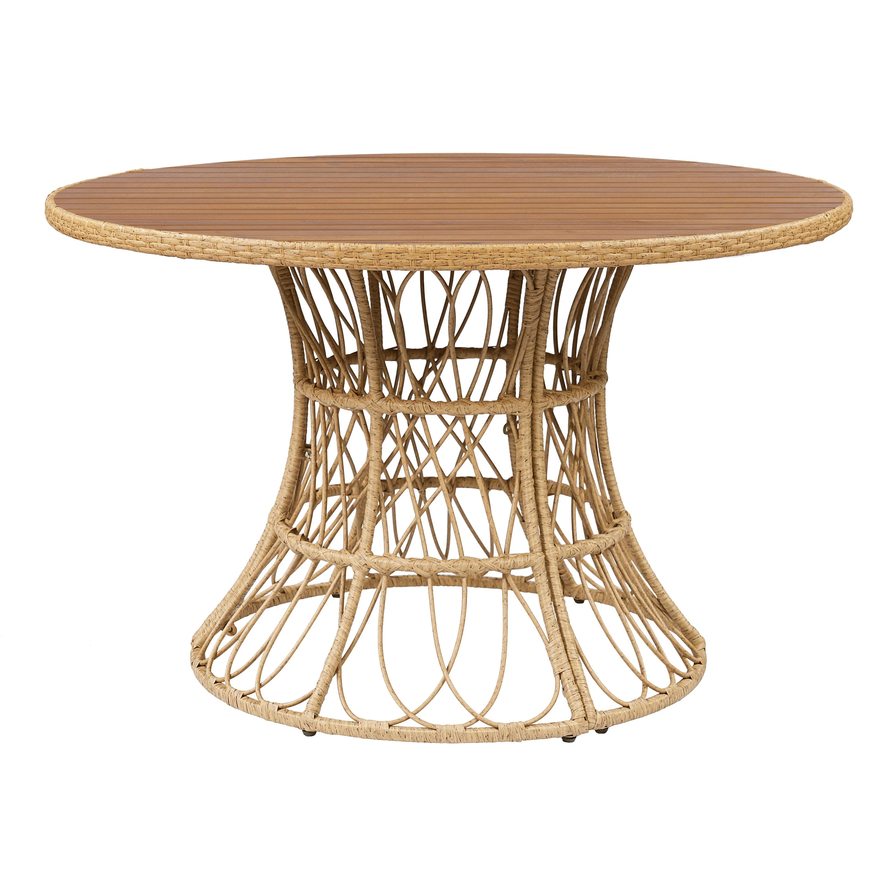 Durable Outdoor Dining Table with Round Acacia Wood Top and Wicker Base - Image 4