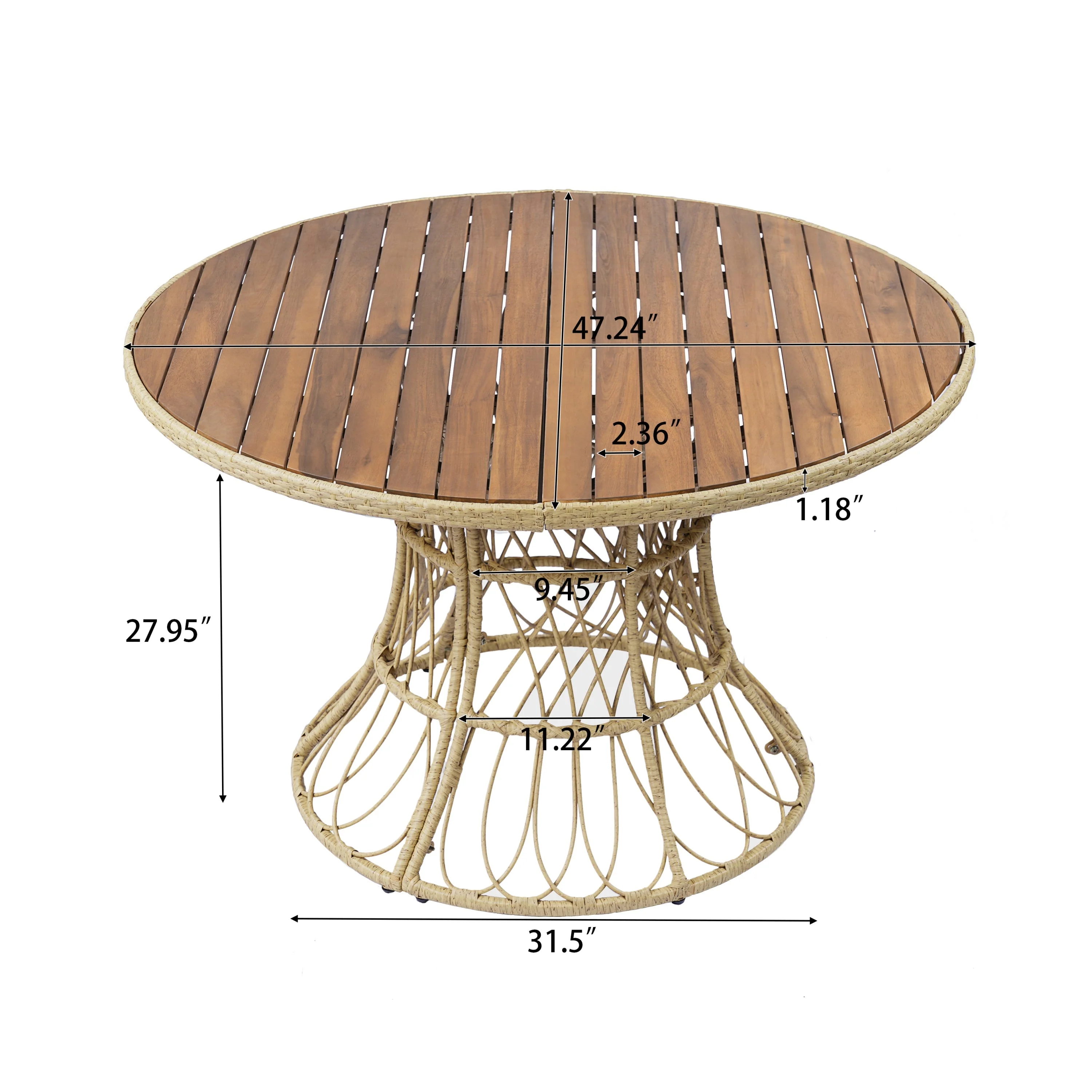 Durable Outdoor Dining Table with Round Acacia Wood Top and Wicker Base - Image 5