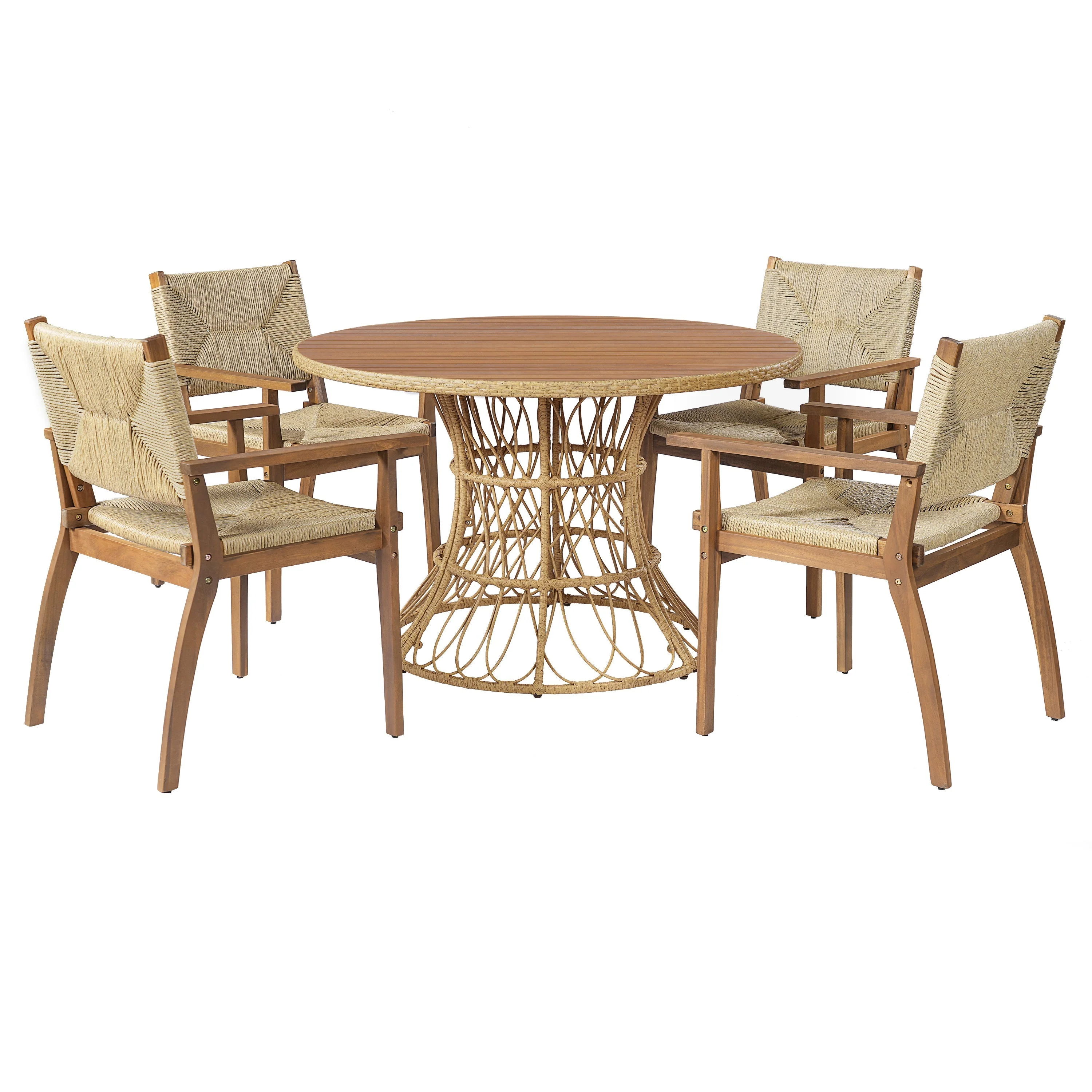 Durable Outdoor Dining Table with Round Acacia Wood Top and Wicker Base - Image 6