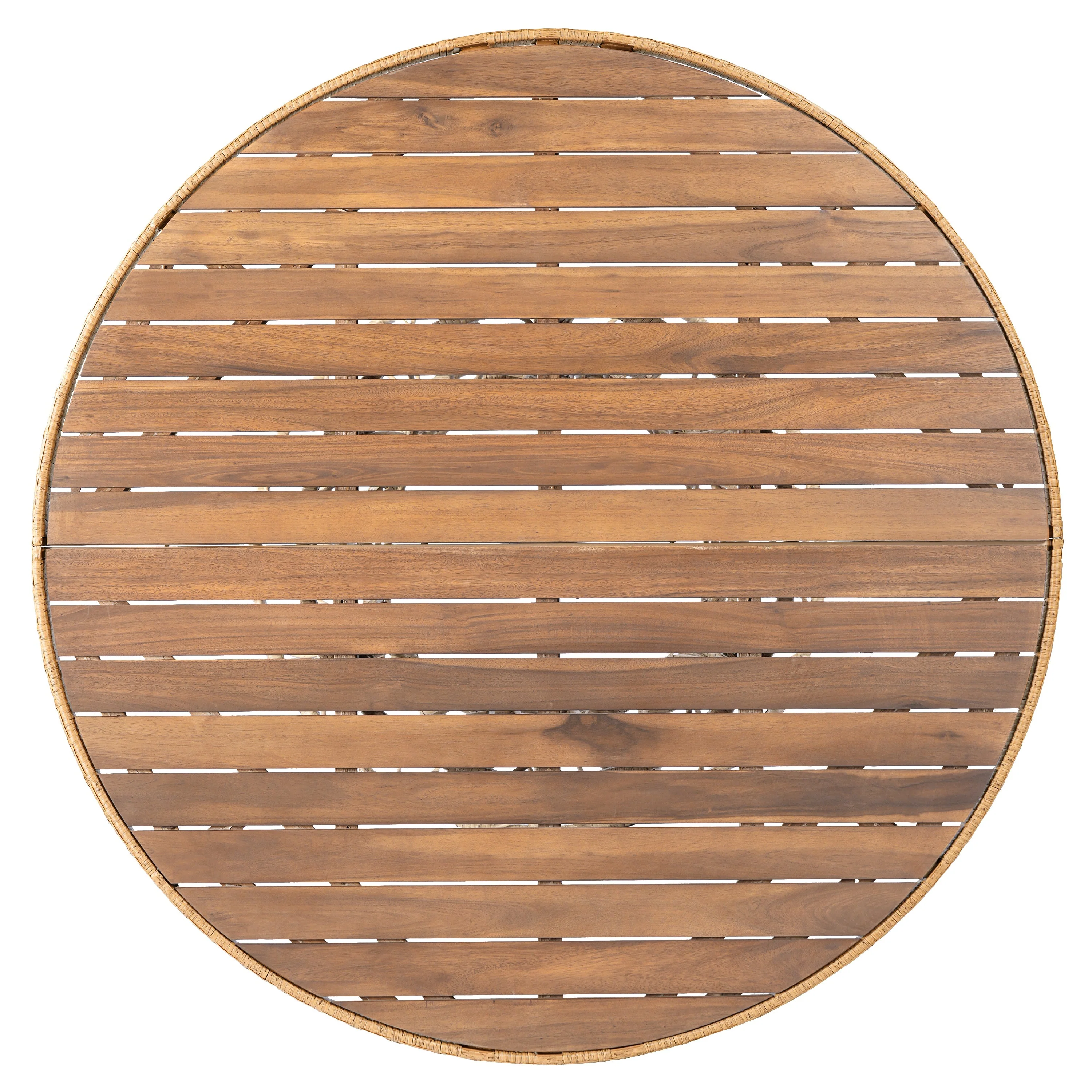 Durable Outdoor Dining Table with Round Acacia Wood Top and Wicker Base - Image 7