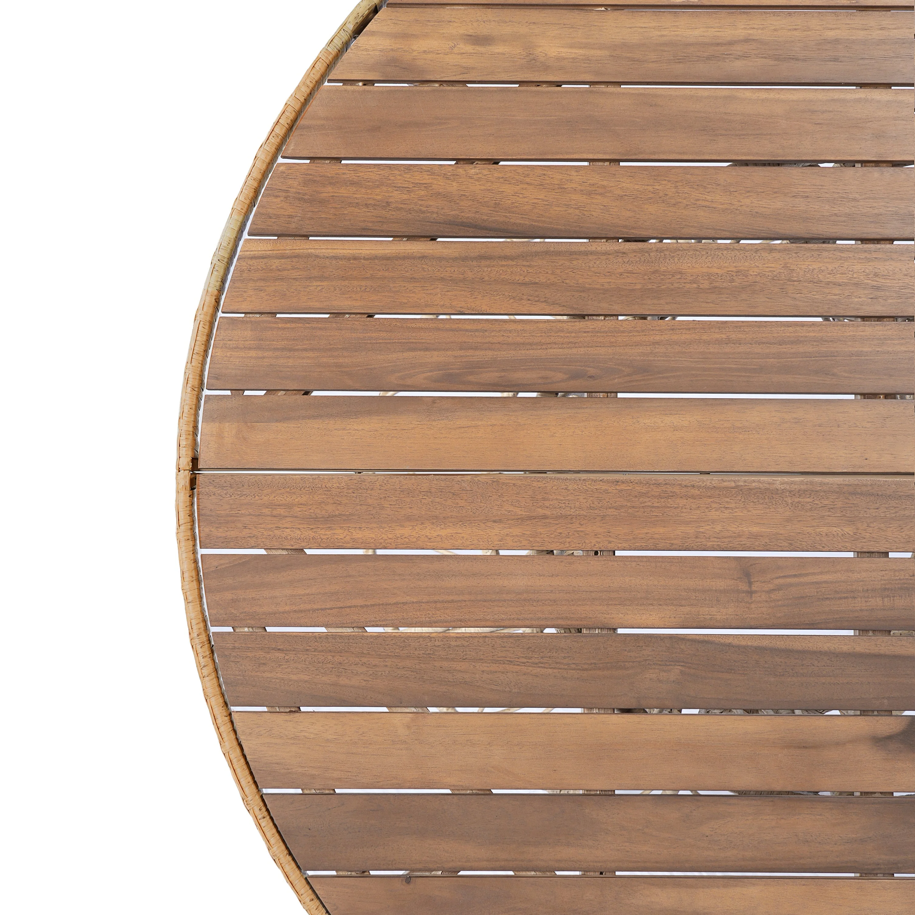 Durable Outdoor Dining Table with Round Acacia Wood Top and Wicker Base - Image 8