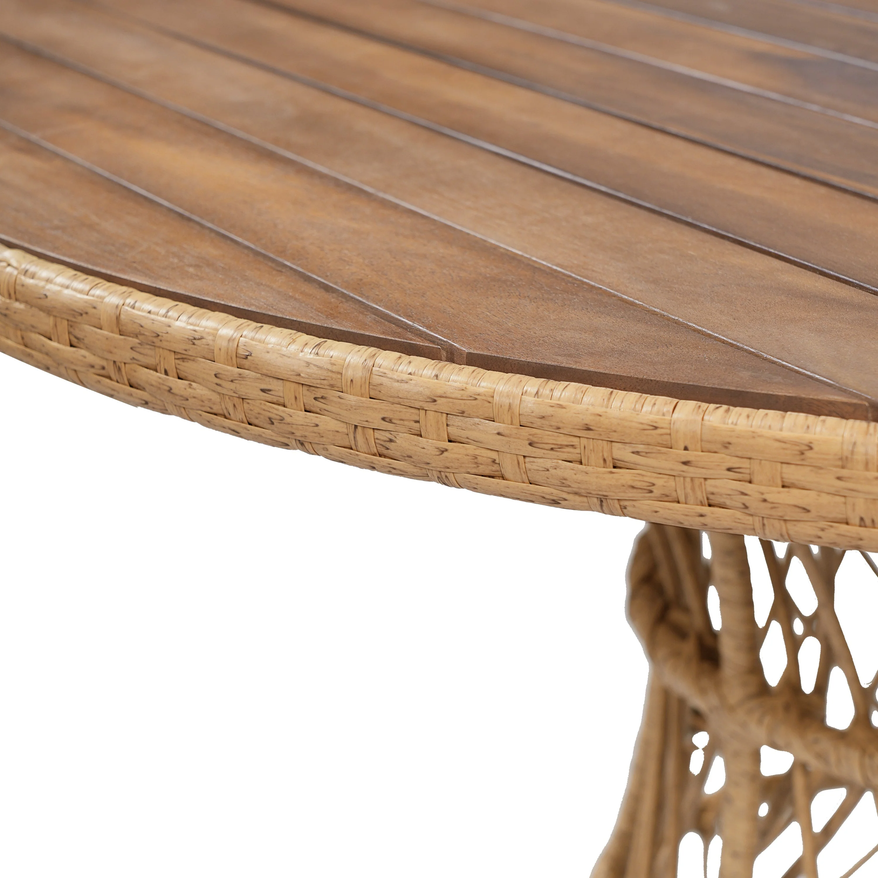 Durable Outdoor Dining Table with Round Acacia Wood Top and Wicker Base - Image 9