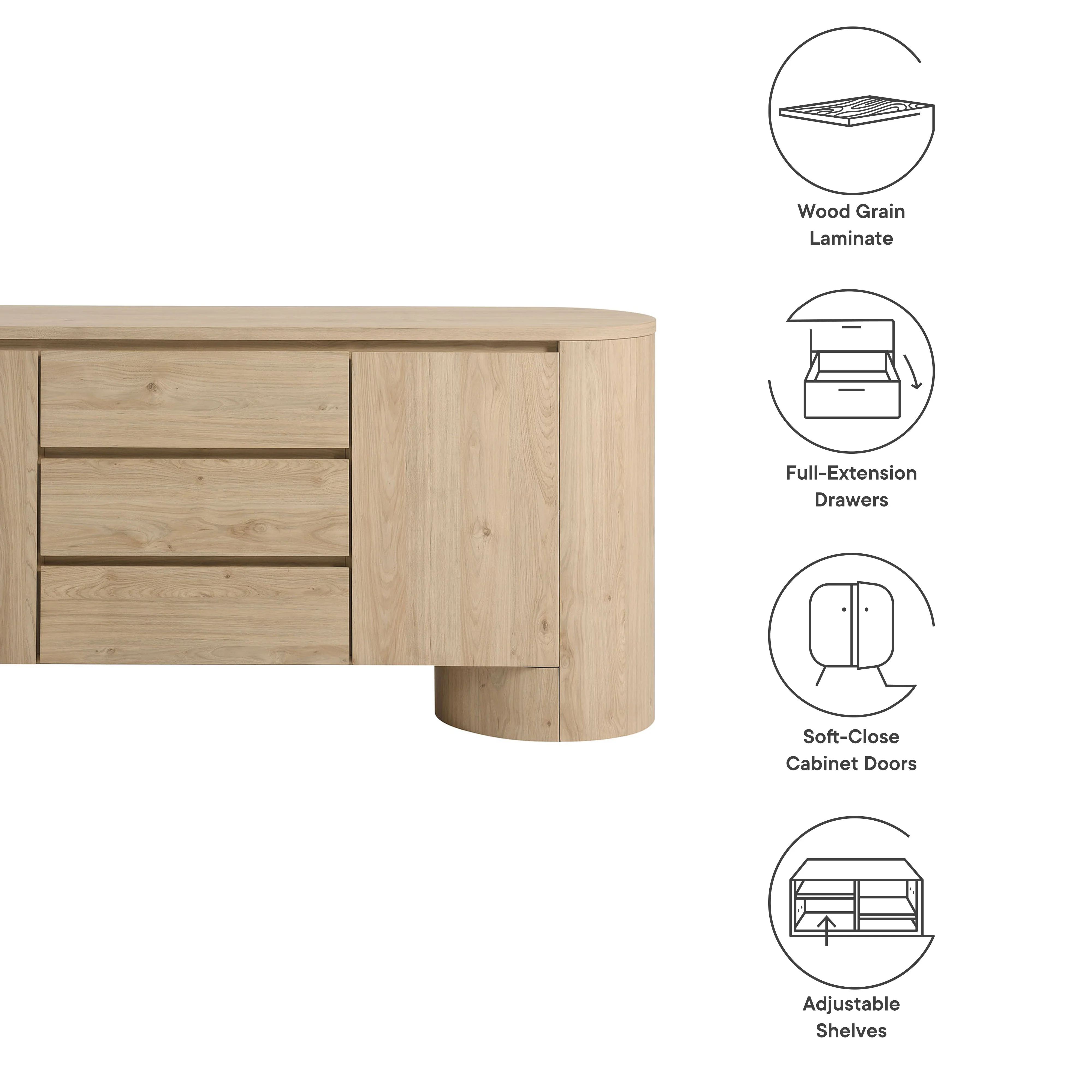 Duval 71" Rounded Sideboard Storage Cabinet by Modway - Image 13