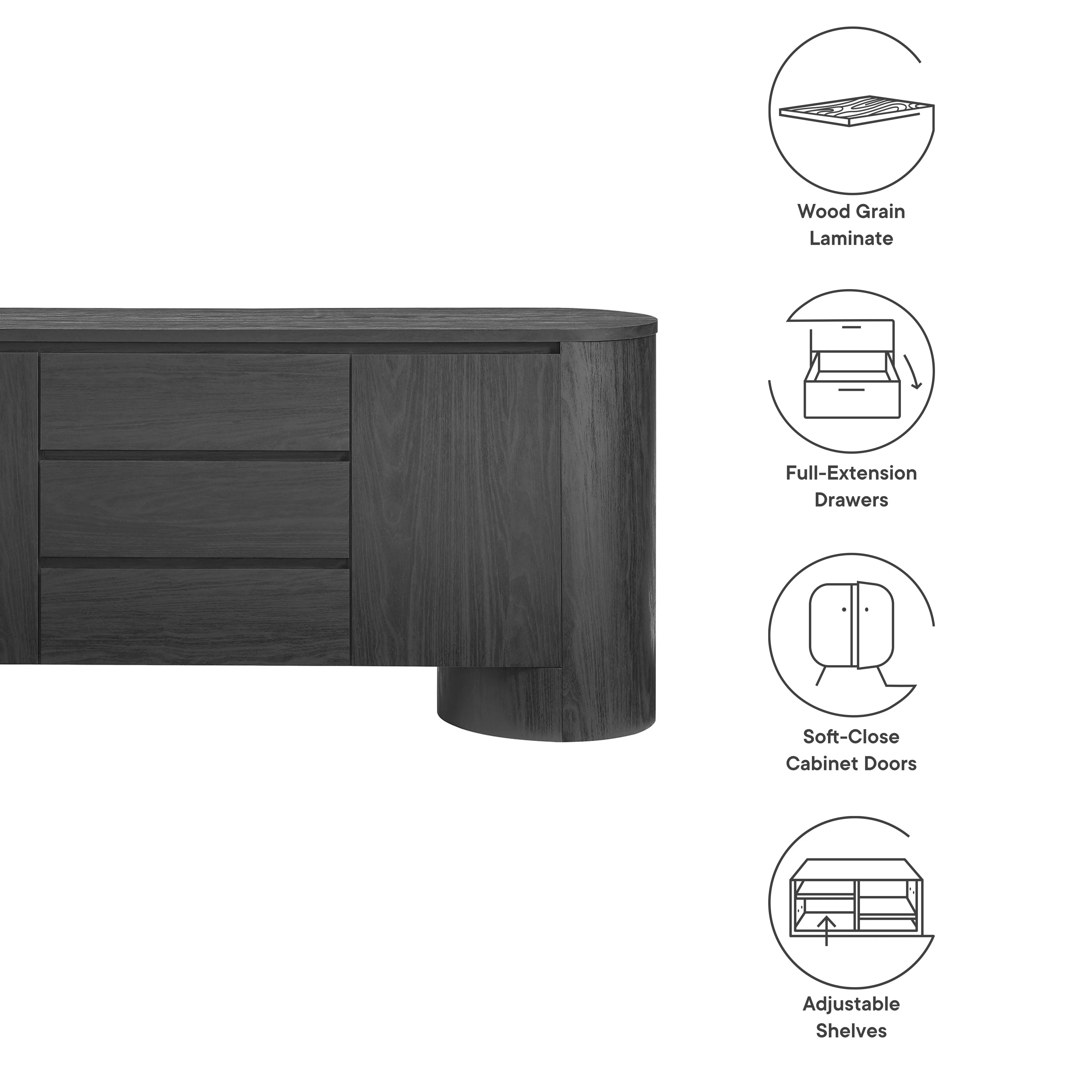 Duval 71" Rounded Sideboard Storage Cabinet by Modway - Image 2