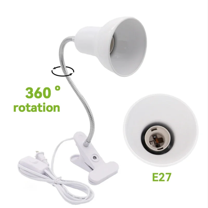 E27 Clip Desk Lamp Adjustable Gooseneck Clamp Light for Bedside Bookshelf - Image 2