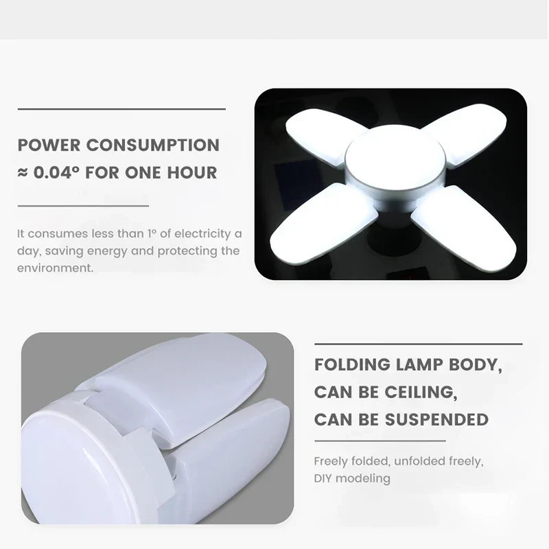 E27 Foldable LED Garage Light Fan Bulb 6500K Deformable Ceiling Lamp - Image 2