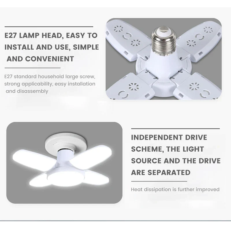 E27 Foldable LED Garage Light Fan Bulb 6500K Deformable Ceiling Lamp - Image 3