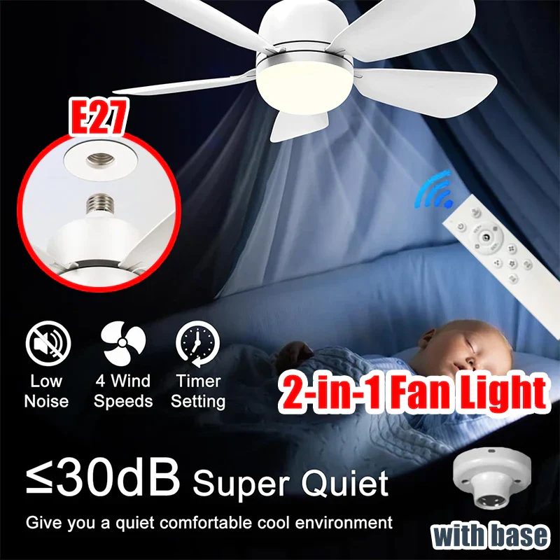 E27 Socket Fan Light 2-in-1 LED Ceiling Fan with Remote - Image 2