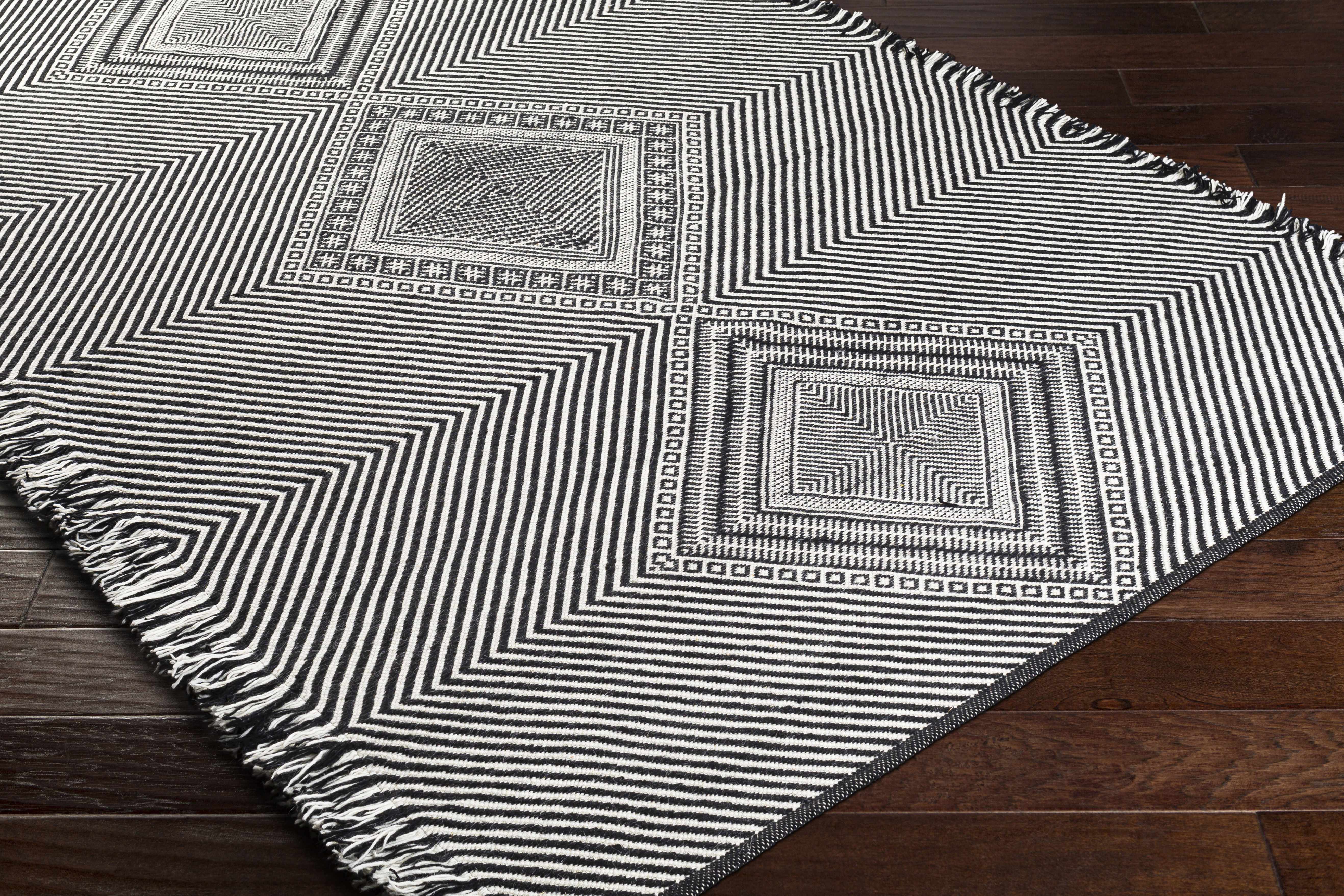 Eaglesham Black&White Flatweave Tassel Wool Rug - Clearance - Image 3
