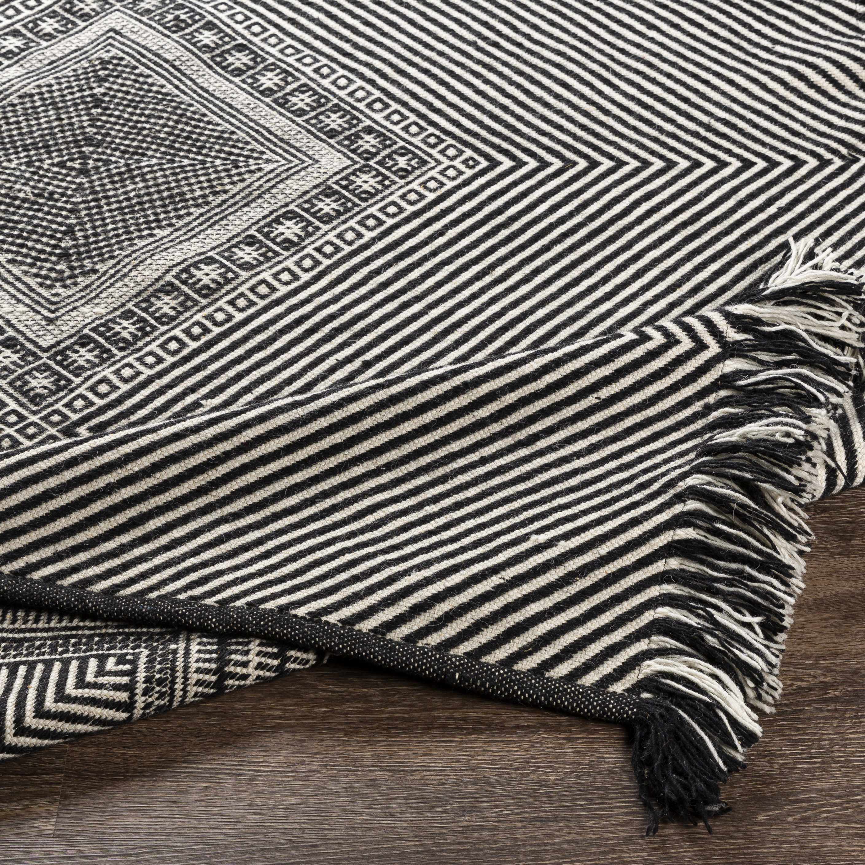 Eaglesham Black&White Flatweave Tassel Wool Rug - Clearance - Image 5