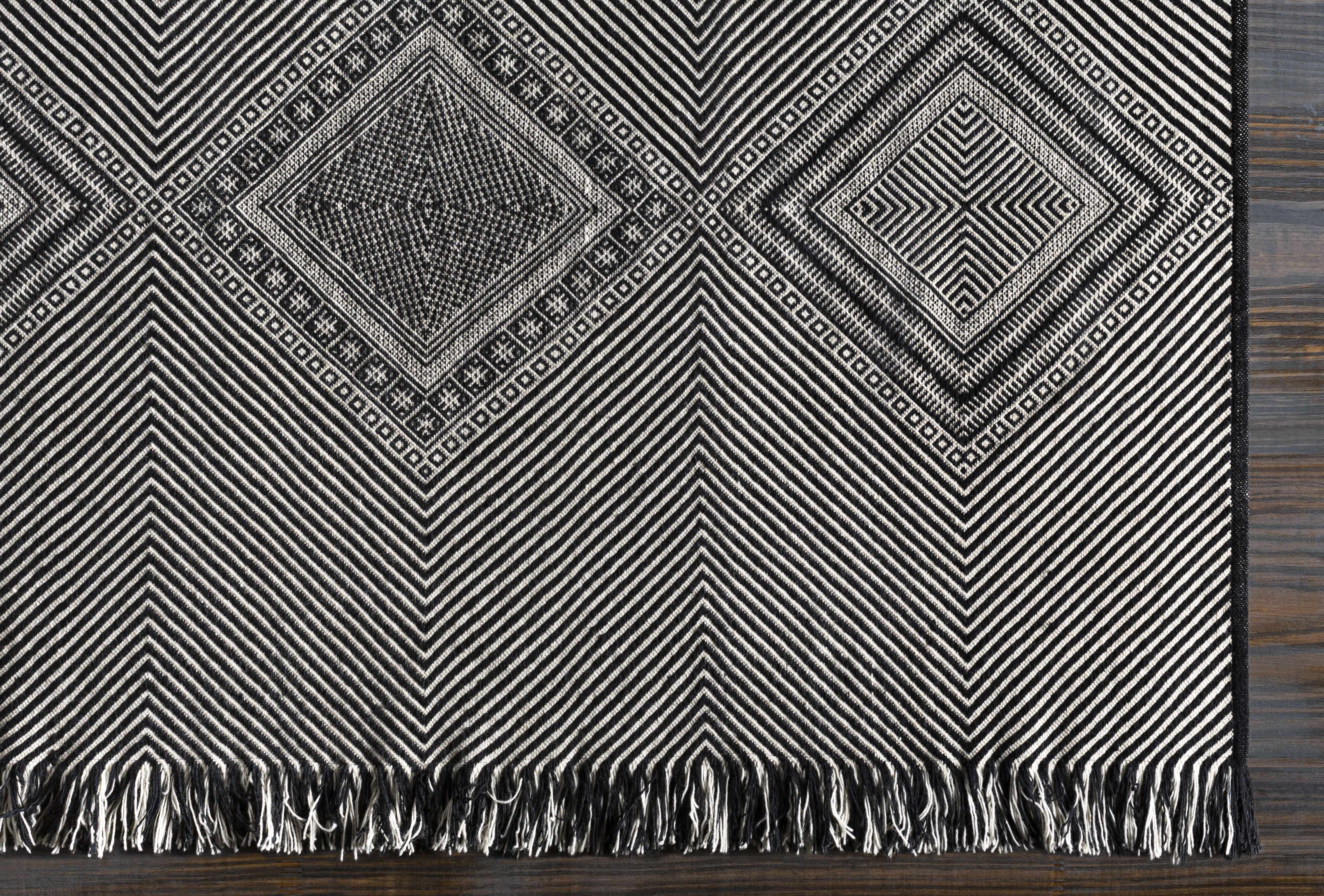 Eaglesham Black&White Flatweave Tassel Wool Rug - Clearance - Image 9