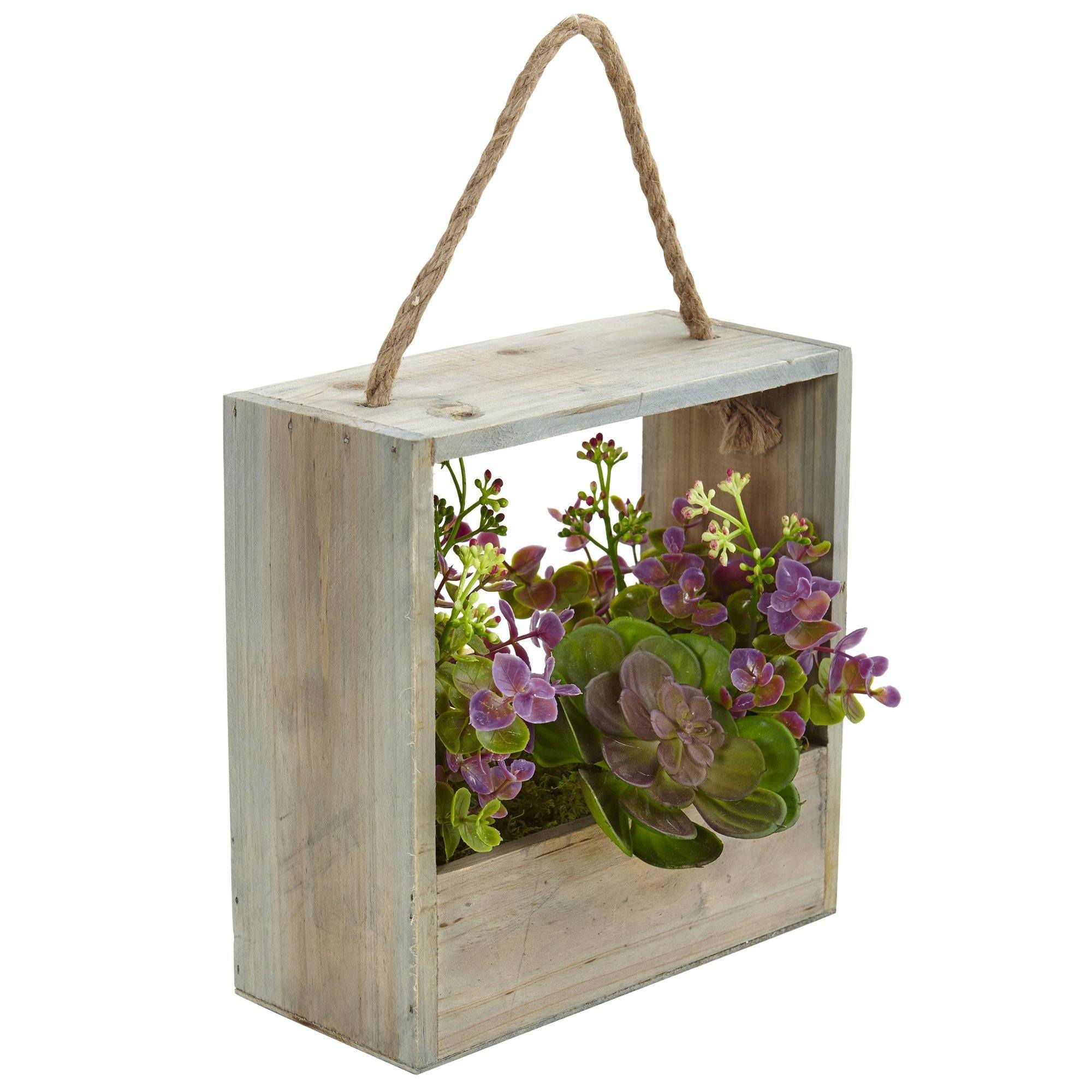 Echeveria Succulent and Eucalyptus Artificial Plant in Hanging Frame - Image 2