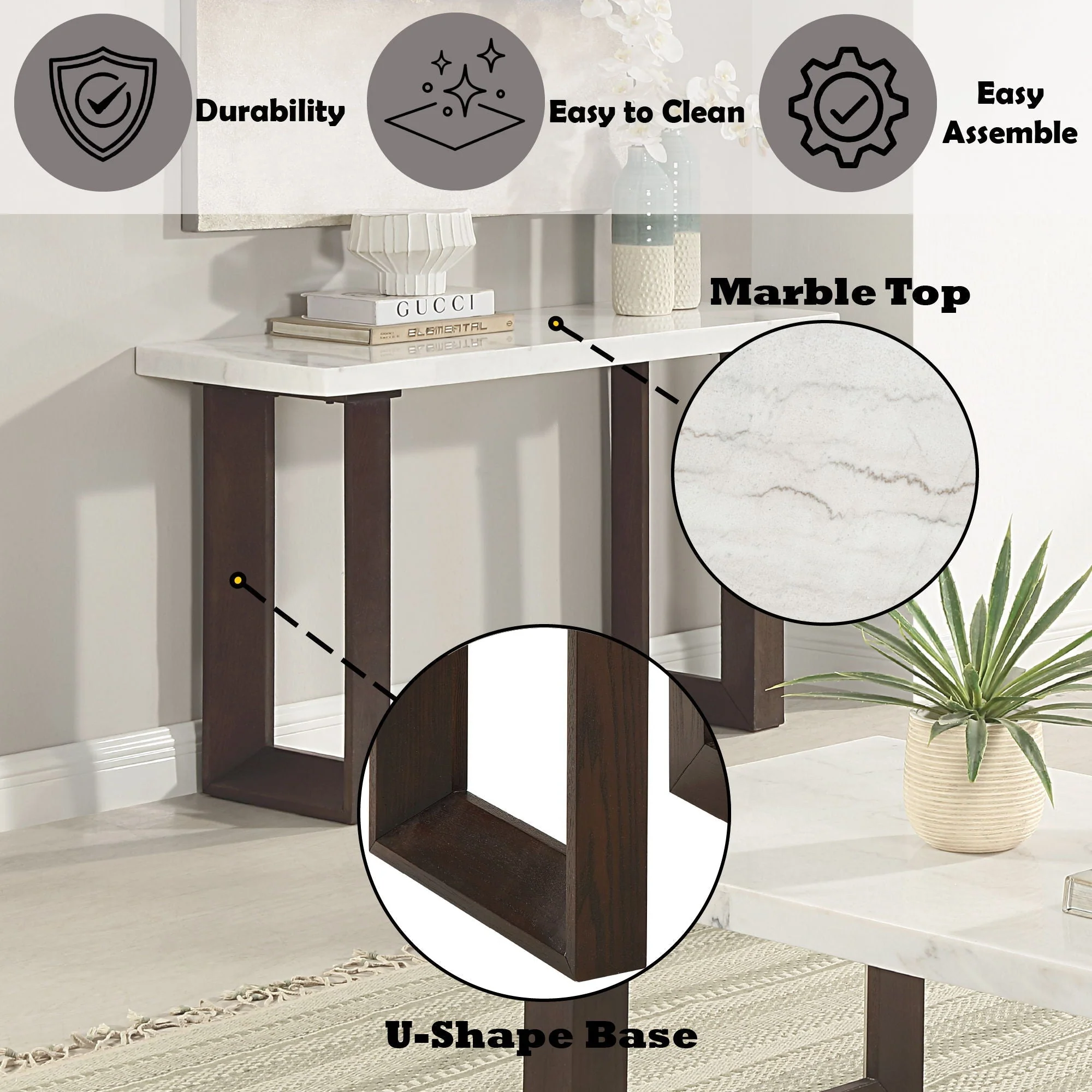 Edwyn - Natural Marble Top End Table - Image 11