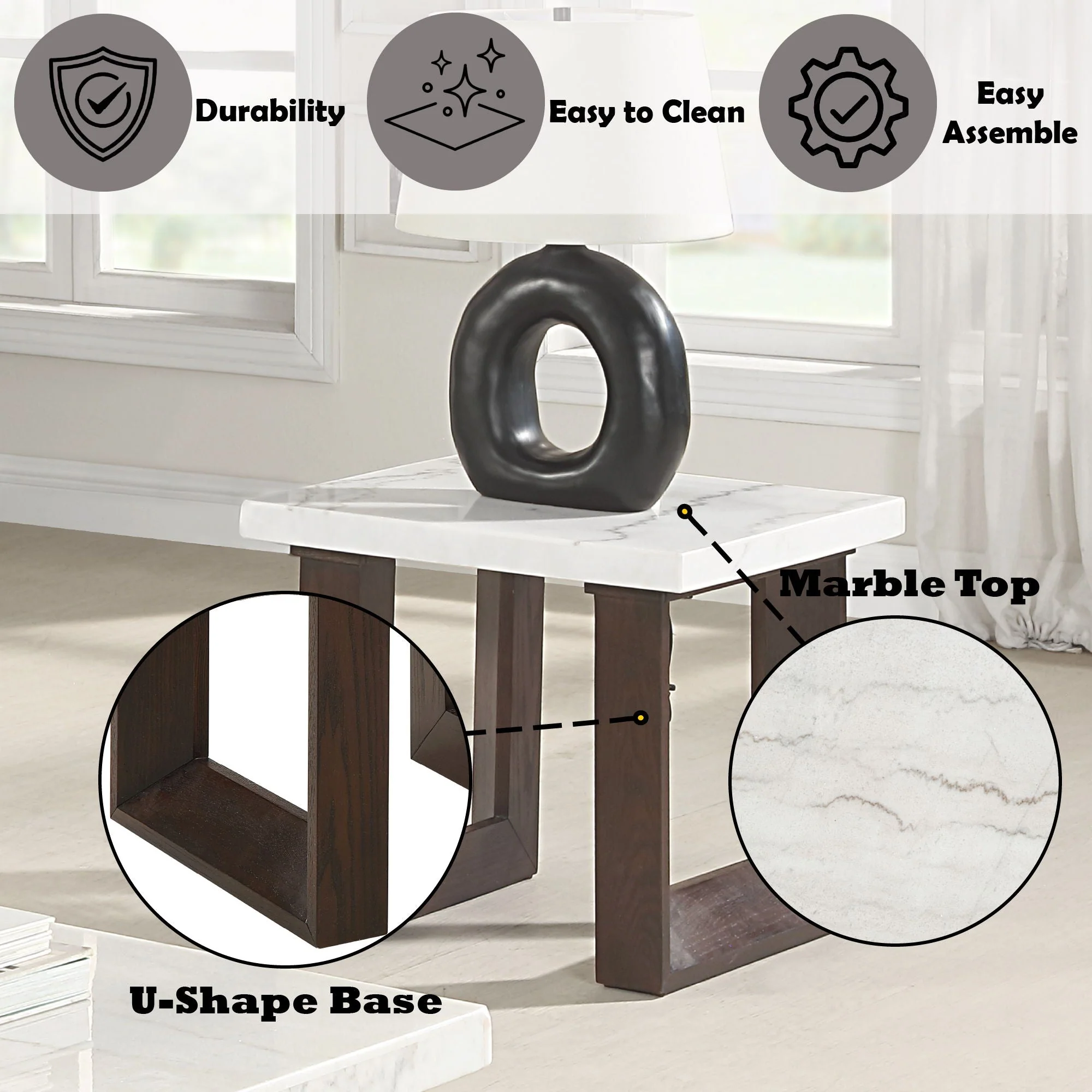 Edwyn - Natural Marble Top End Table - Image 8