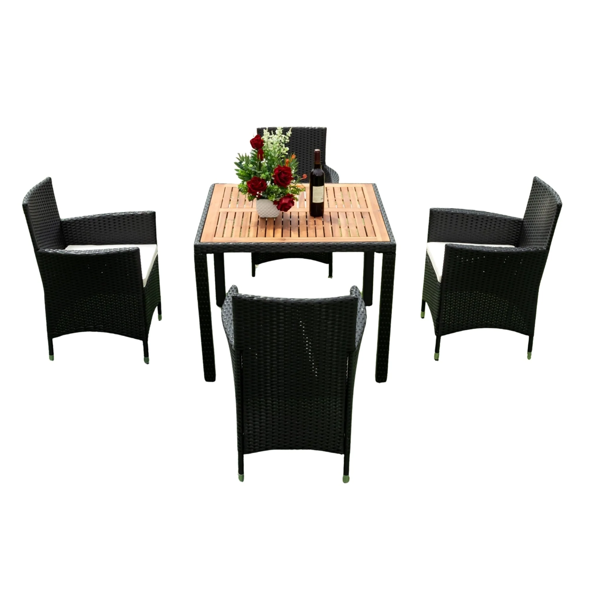 EELIFEE 5-Piece Outdoor Patio Wicker Dining Set with Acacia Wood Top - Image 14