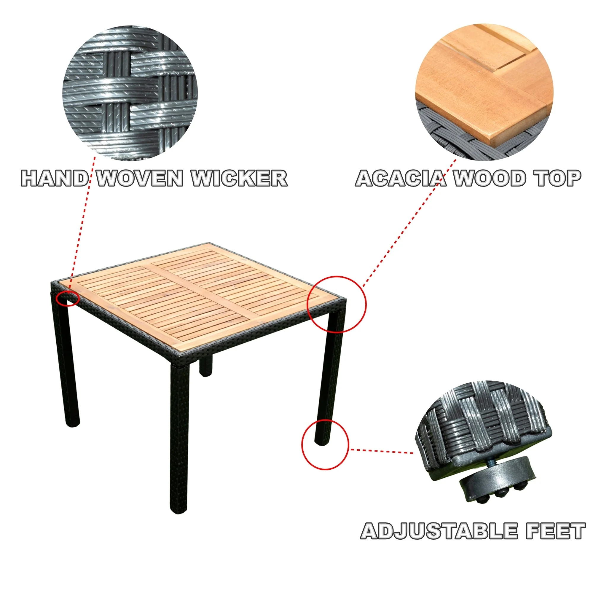 EELIFEE 5-Piece Outdoor Patio Wicker Dining Set with Acacia Wood Top - Image 15