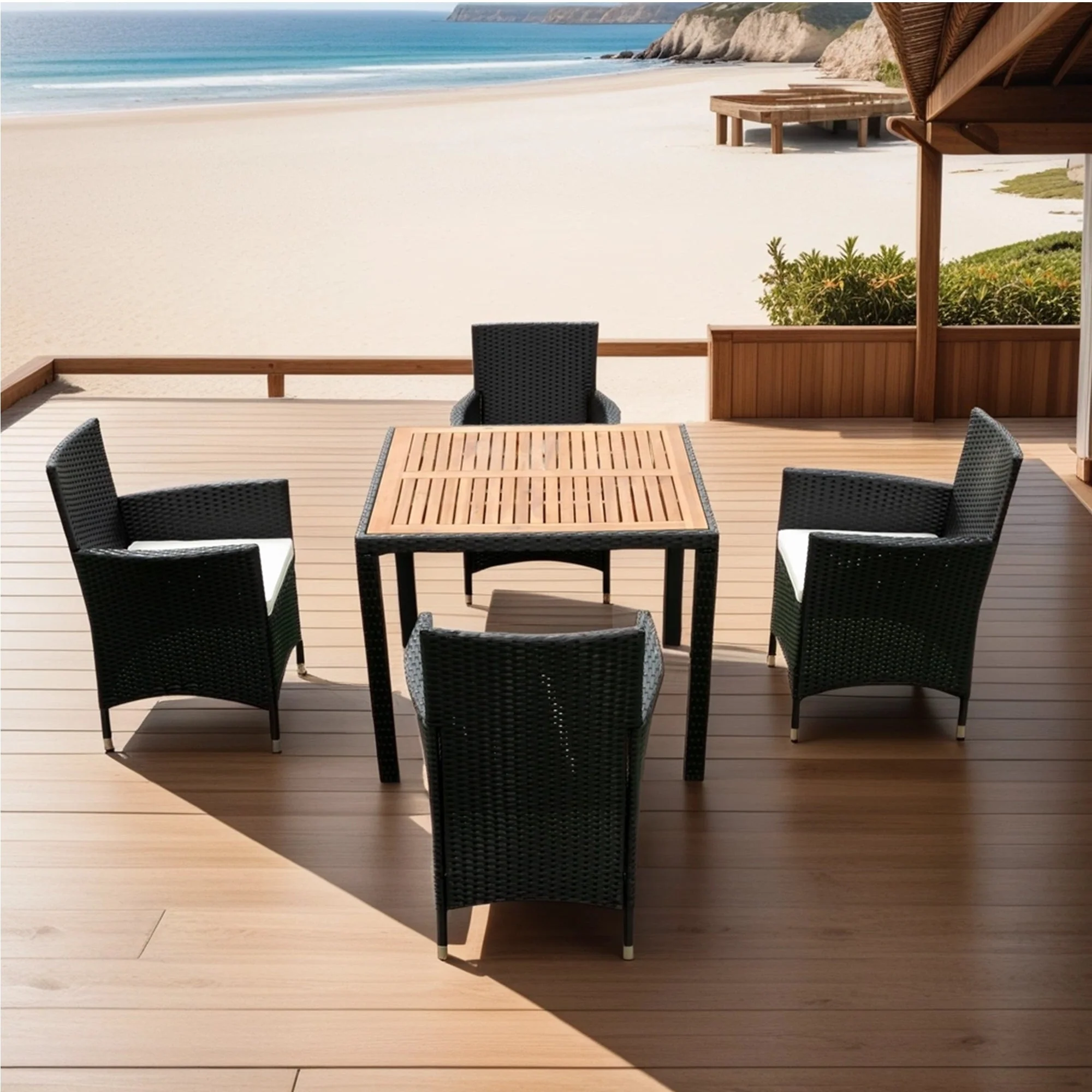 EELIFEE 5-Piece Outdoor Patio Wicker Dining Set with Acacia Wood Top - Image 17
