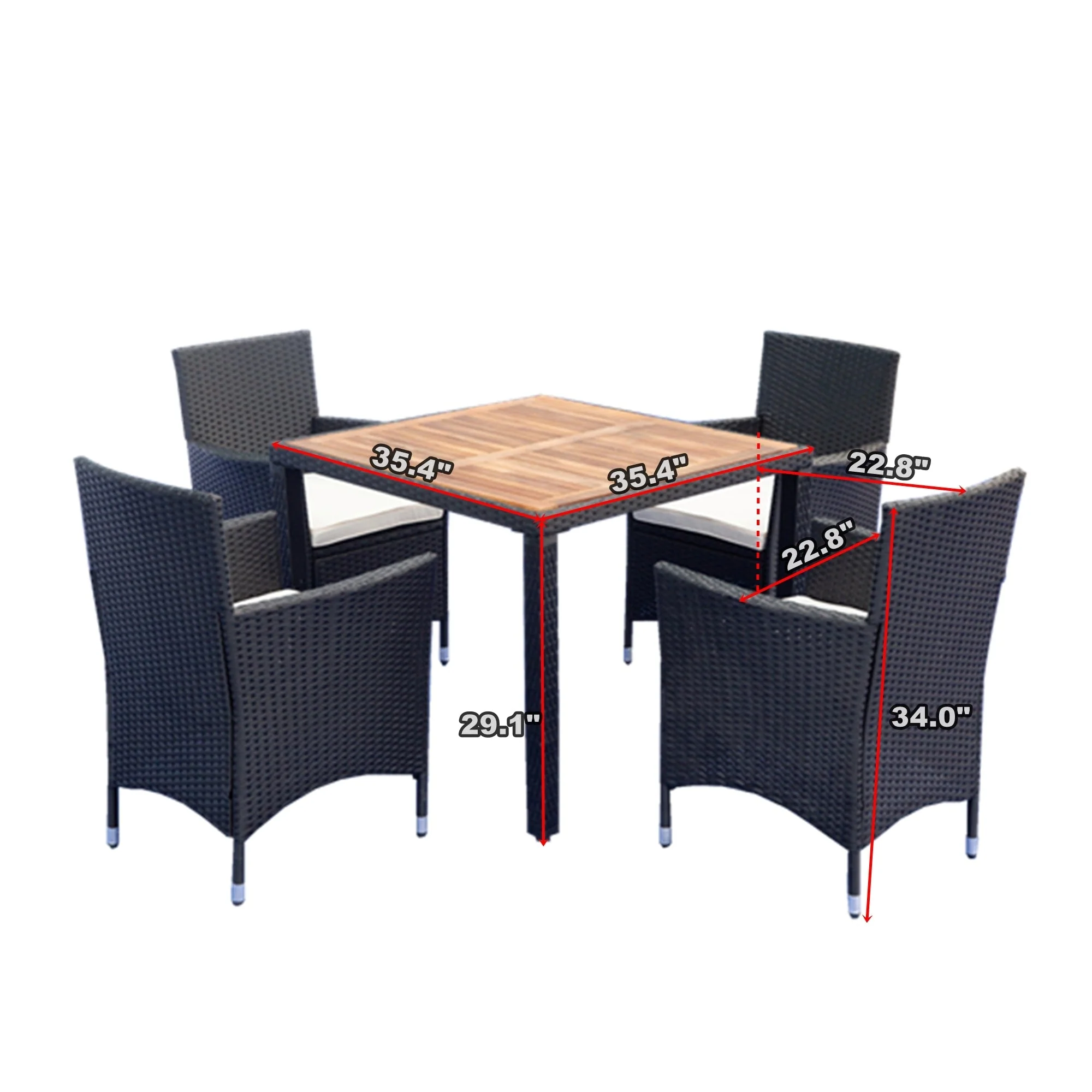 EELIFEE 5-Piece Outdoor Patio Wicker Dining Set with Acacia Wood Top - Image 3